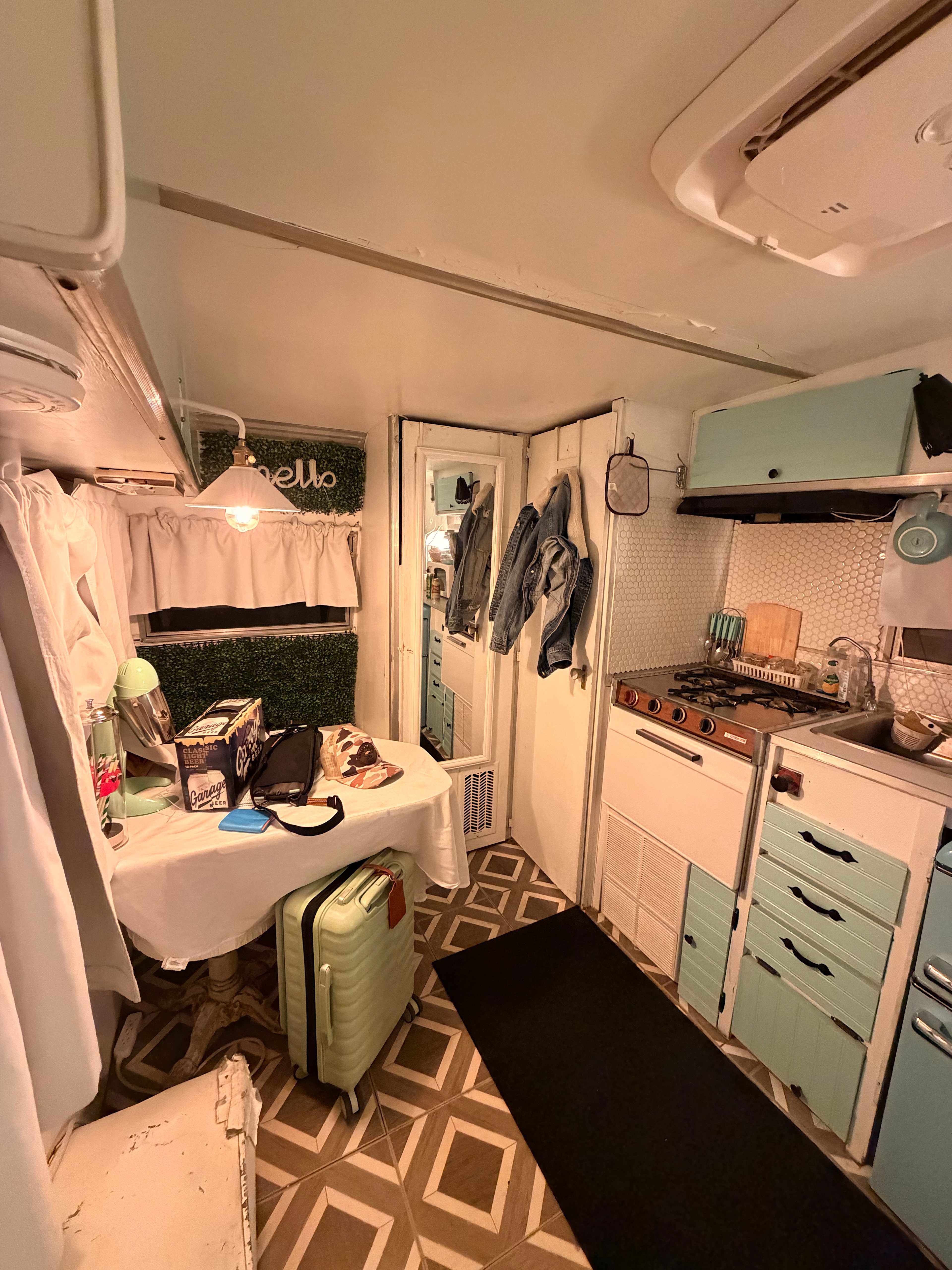 Retro Camper with Mountain Views