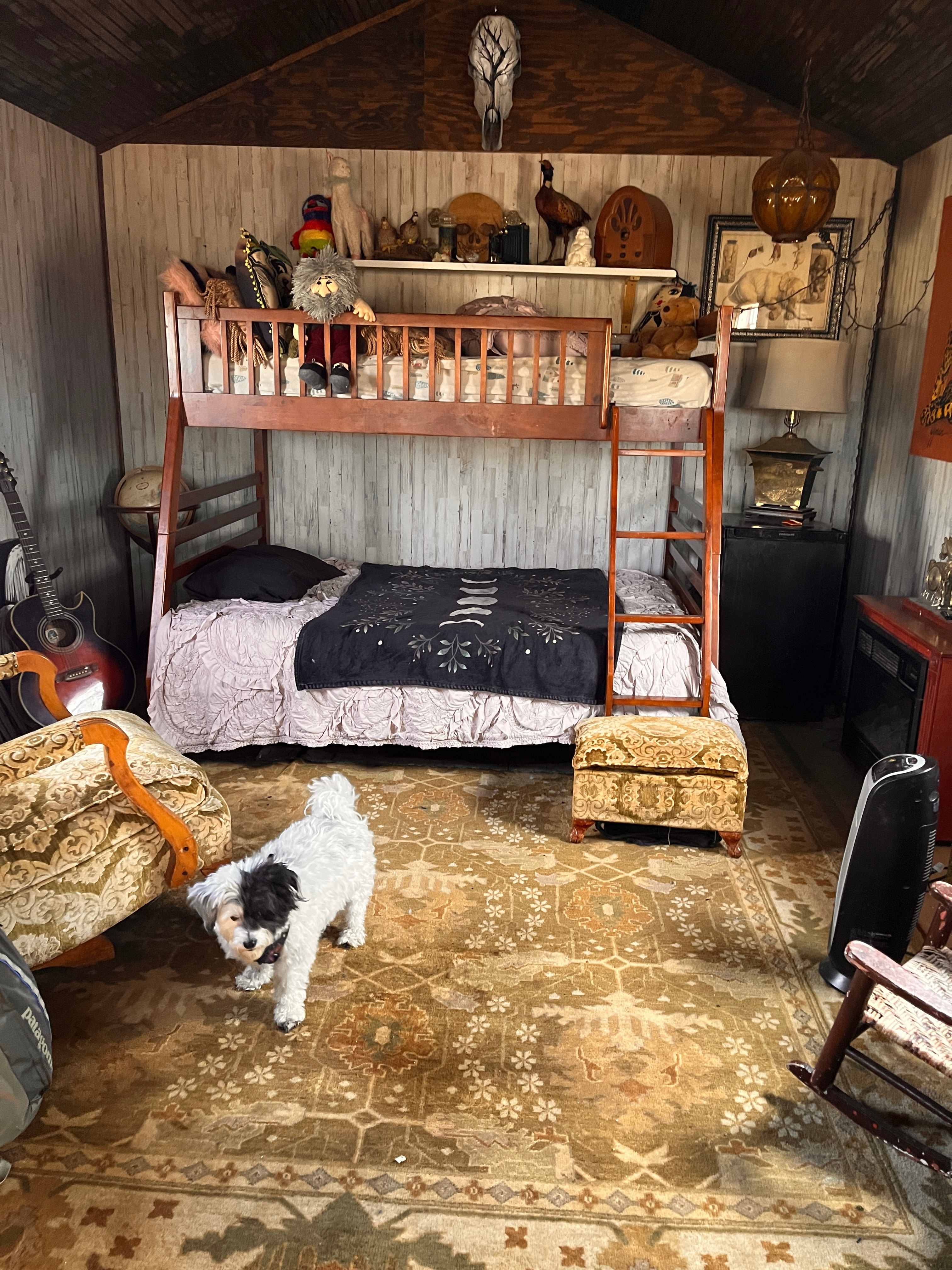 Inside the cozy little glamping house. So magical and comfy.