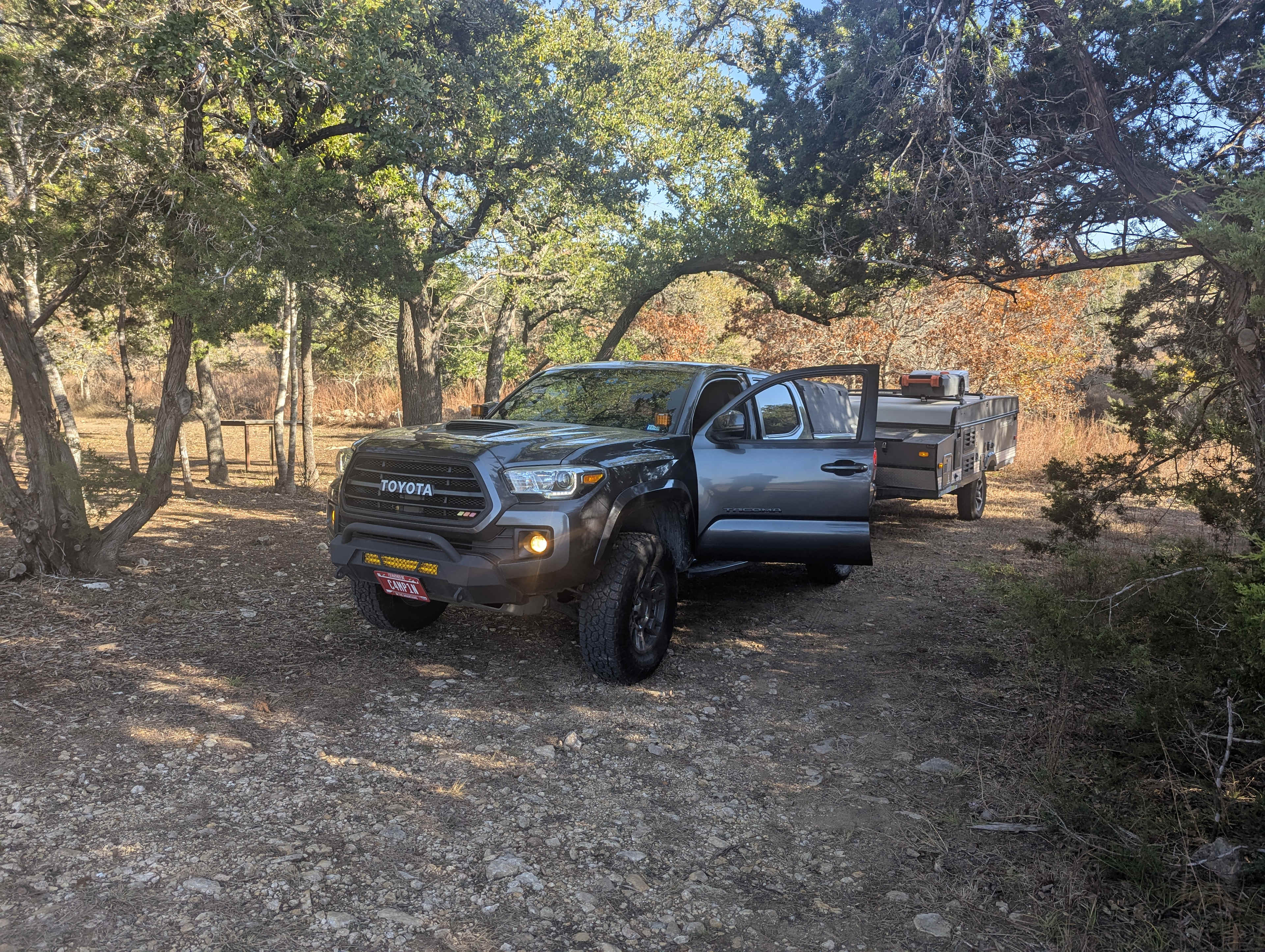 A small folding trailer can get into this site - tall campers would need to watch for tree branches. 