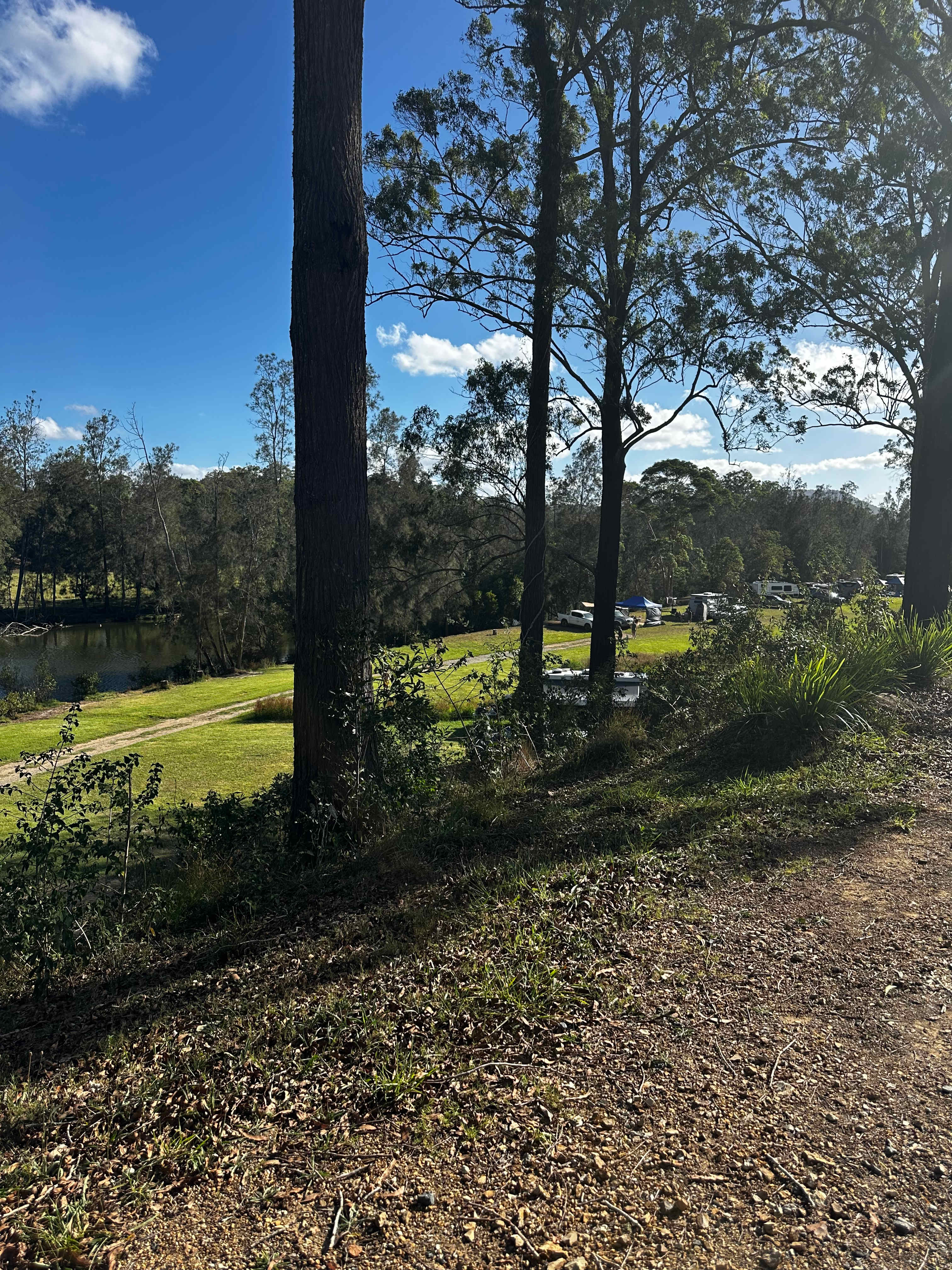 Looking down from powered site to river sites