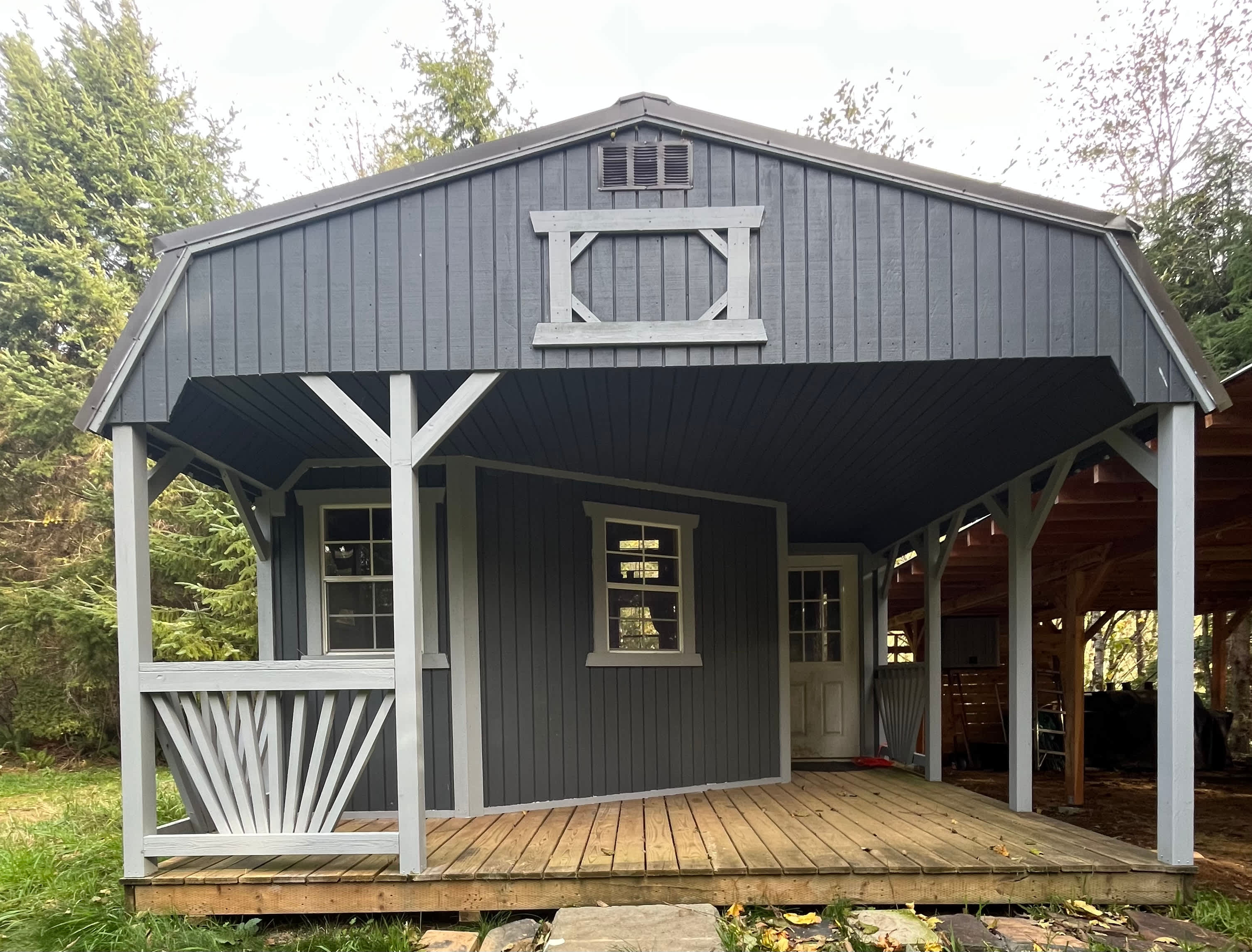 Cabin. Parking is directly in front of the cabin. The picnic shelter is to the rights of the cabin; the portable toilet is to the left (out of the photo). 