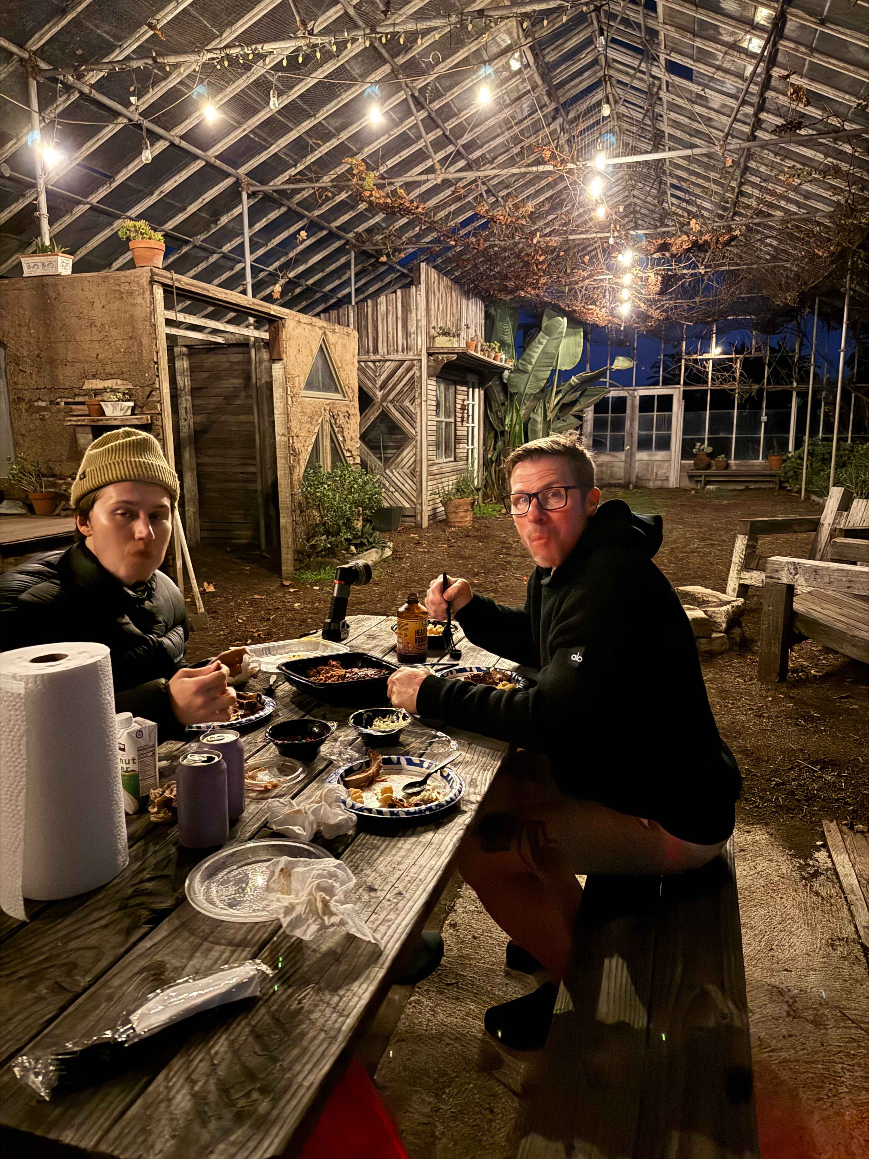 Inside the greenhouse for dinner 