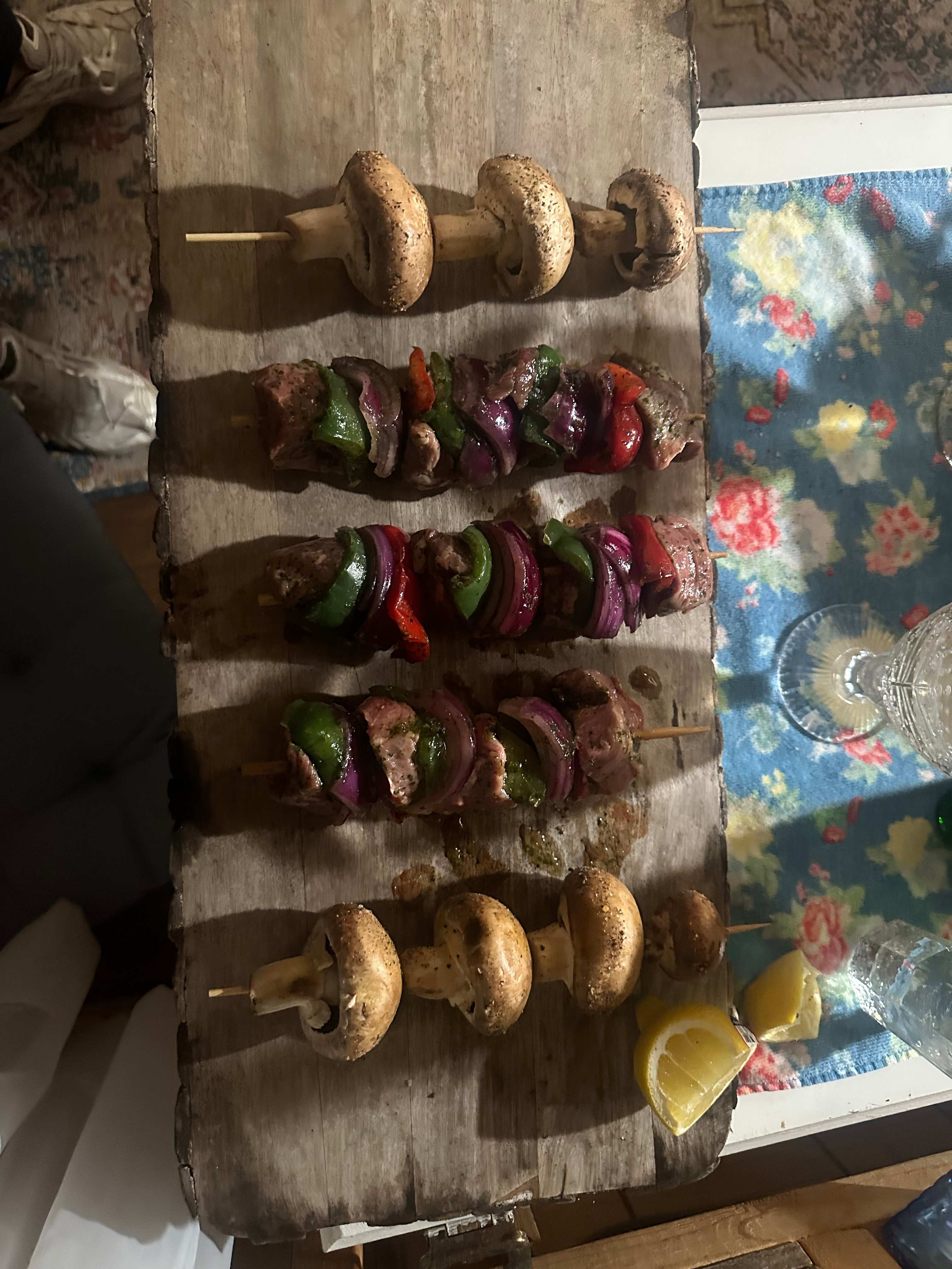 Steak and kabobs over the open fire pit! :)   