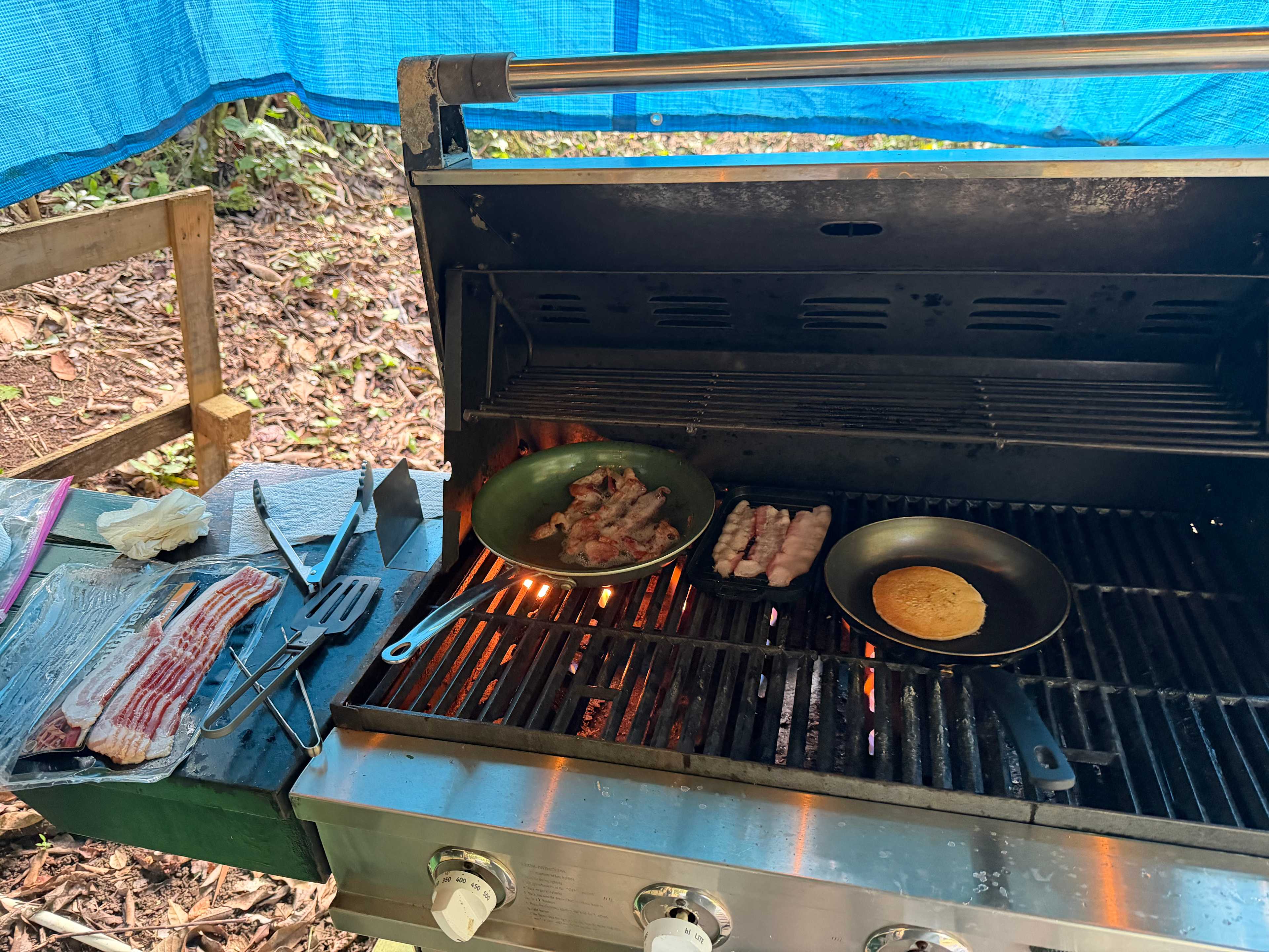 Bbq grill under the roof was clutch. 