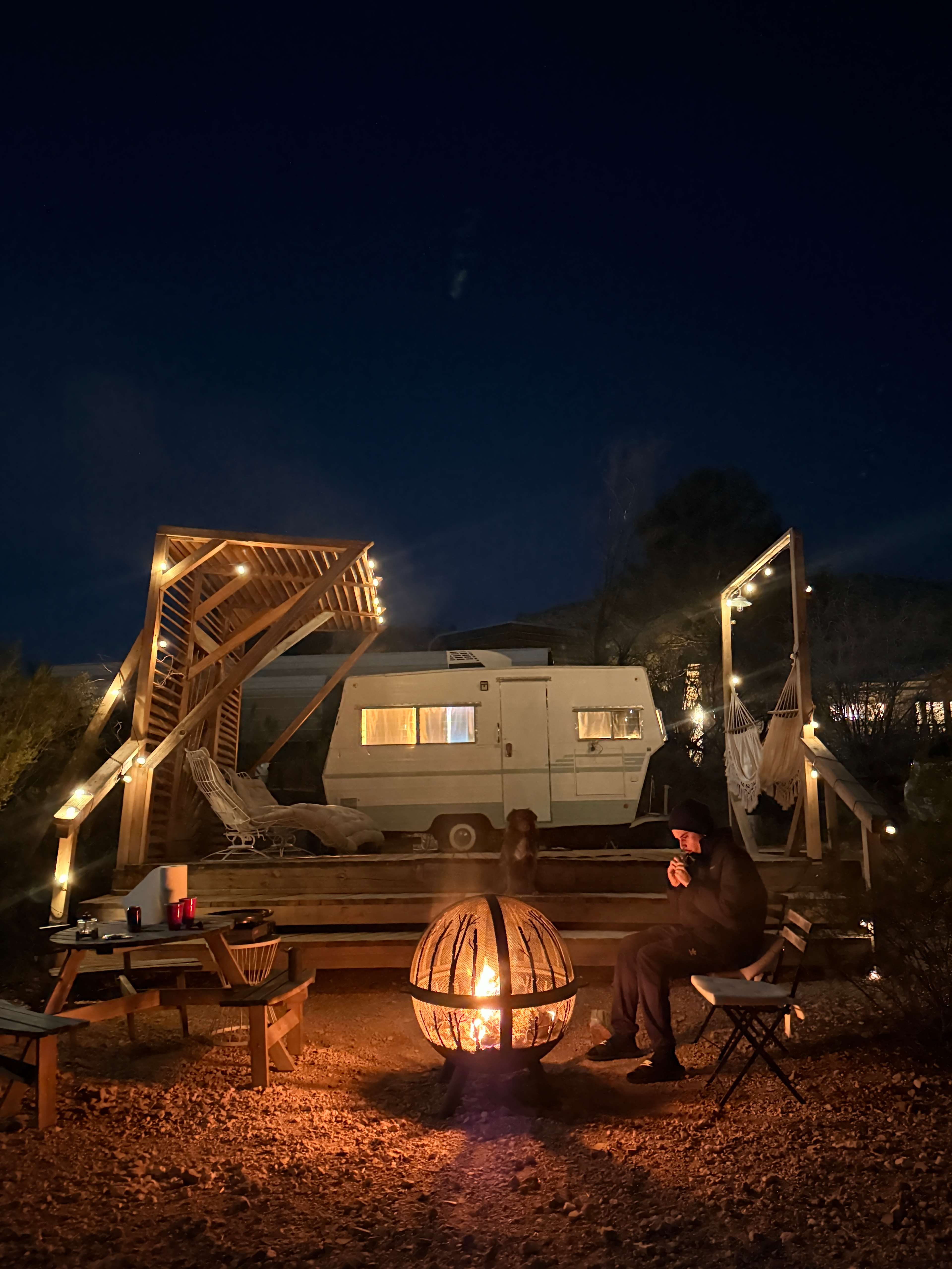 Retro Camper with Mountain Views