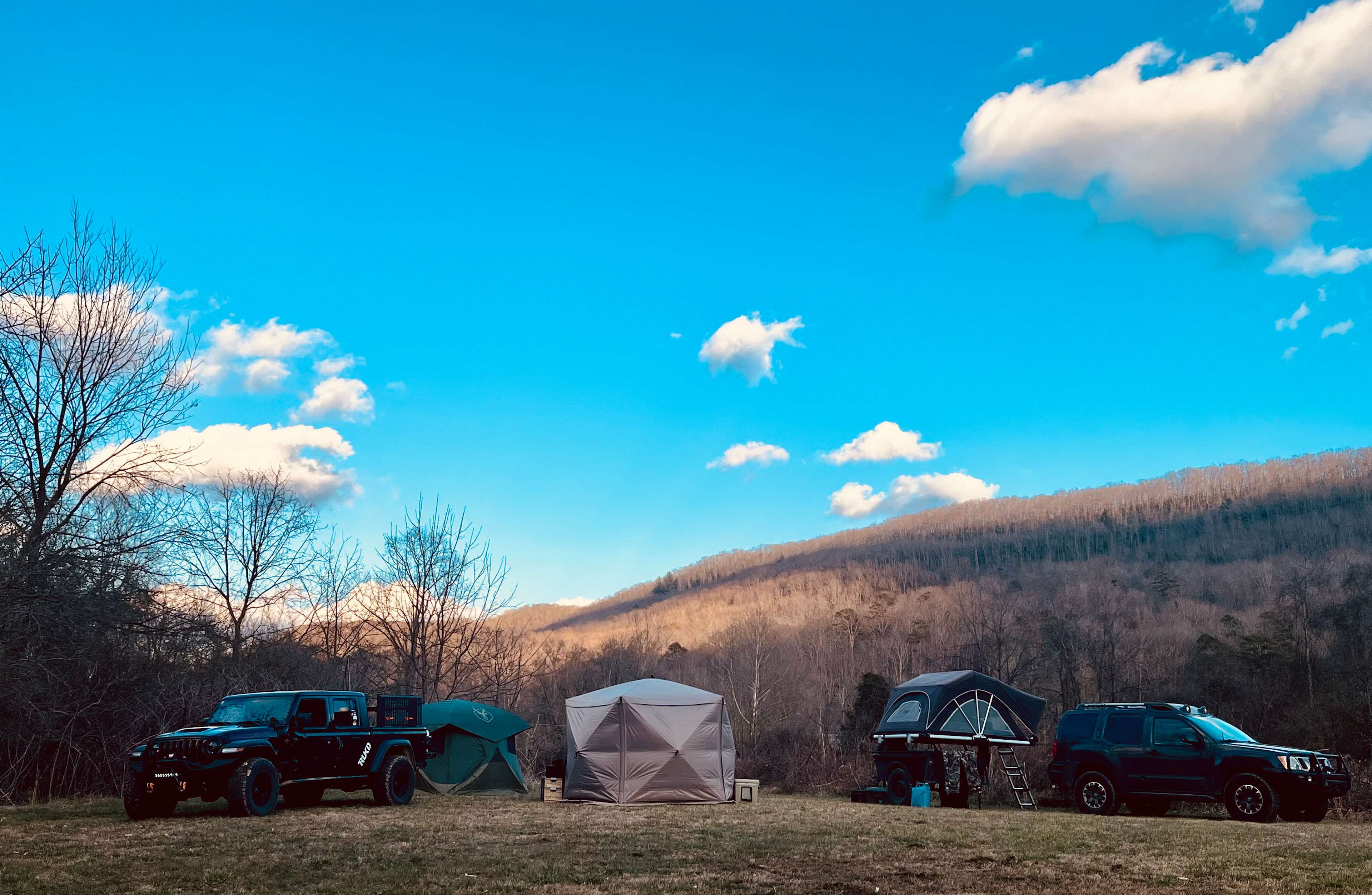 large level space 20 yards from creekside. we saw and heard many different bird and tree species