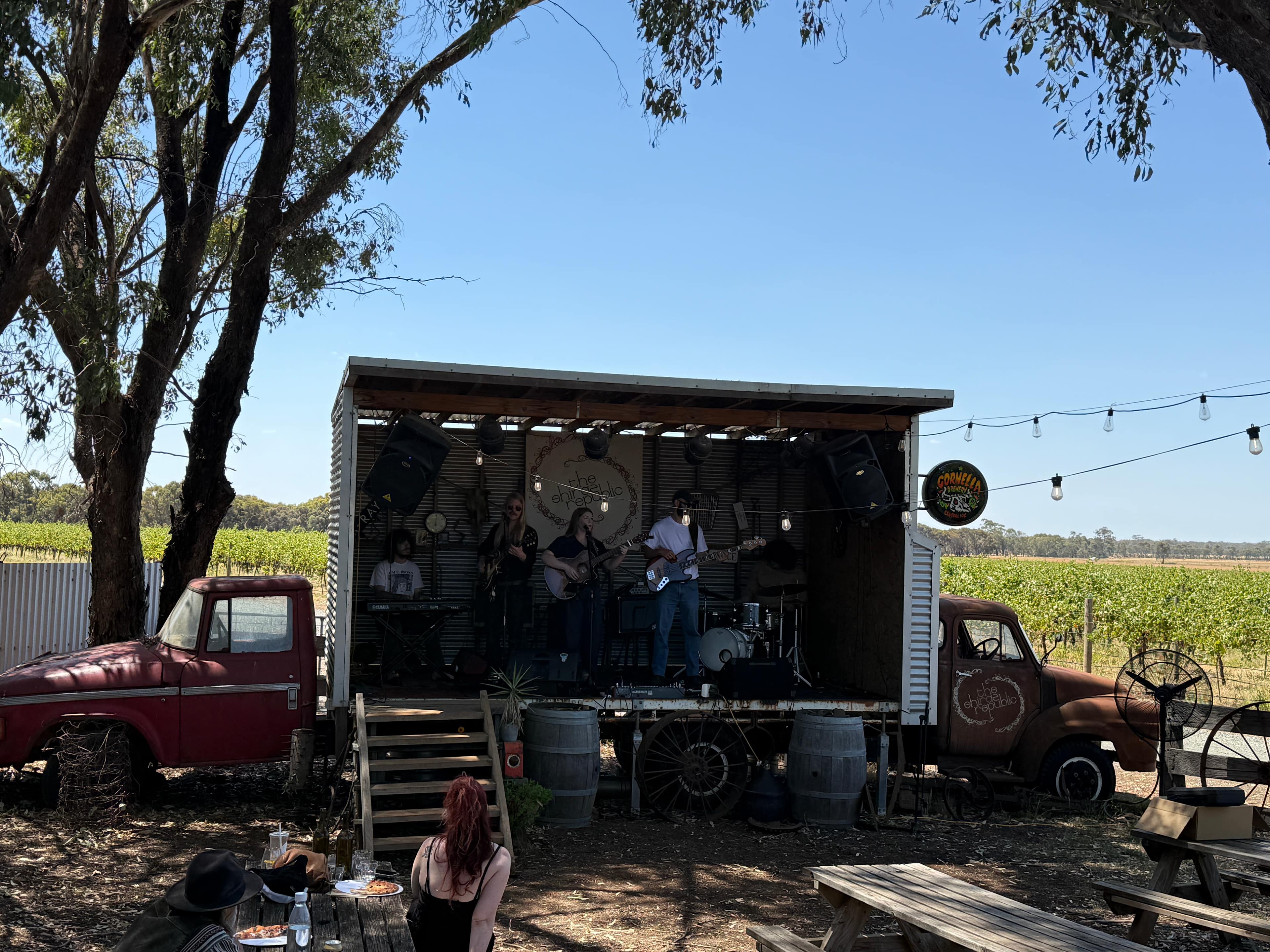 Band playing while sampling the wines and beers