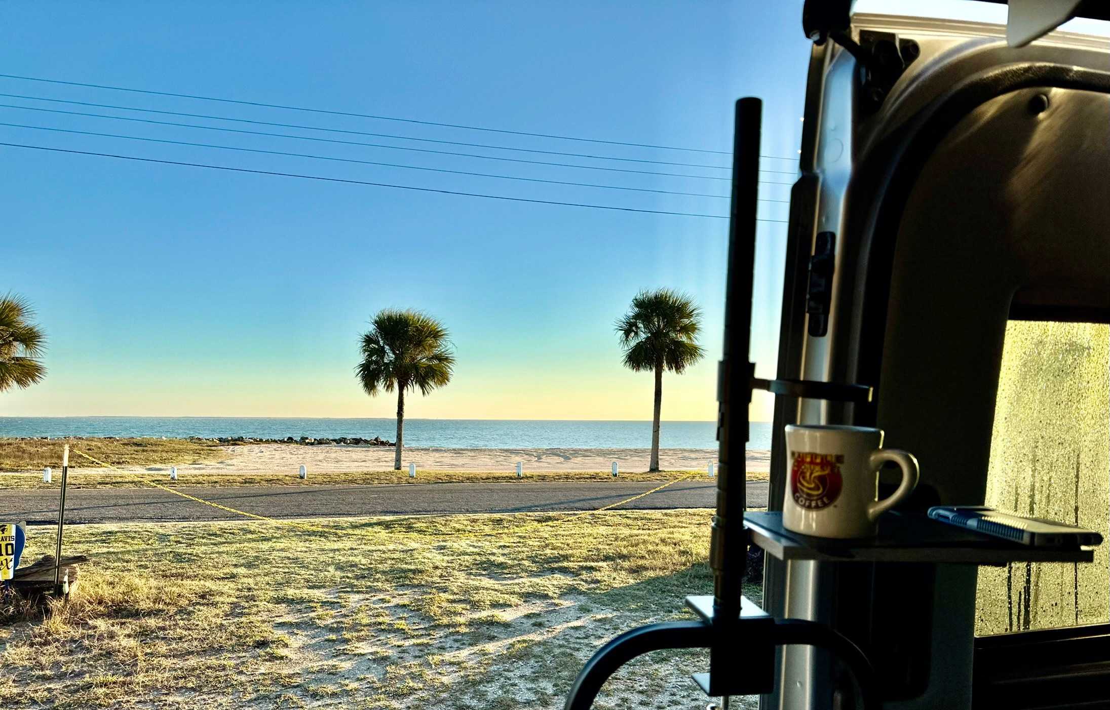 Enjoying coffee and the sunrise from my Class B RV.