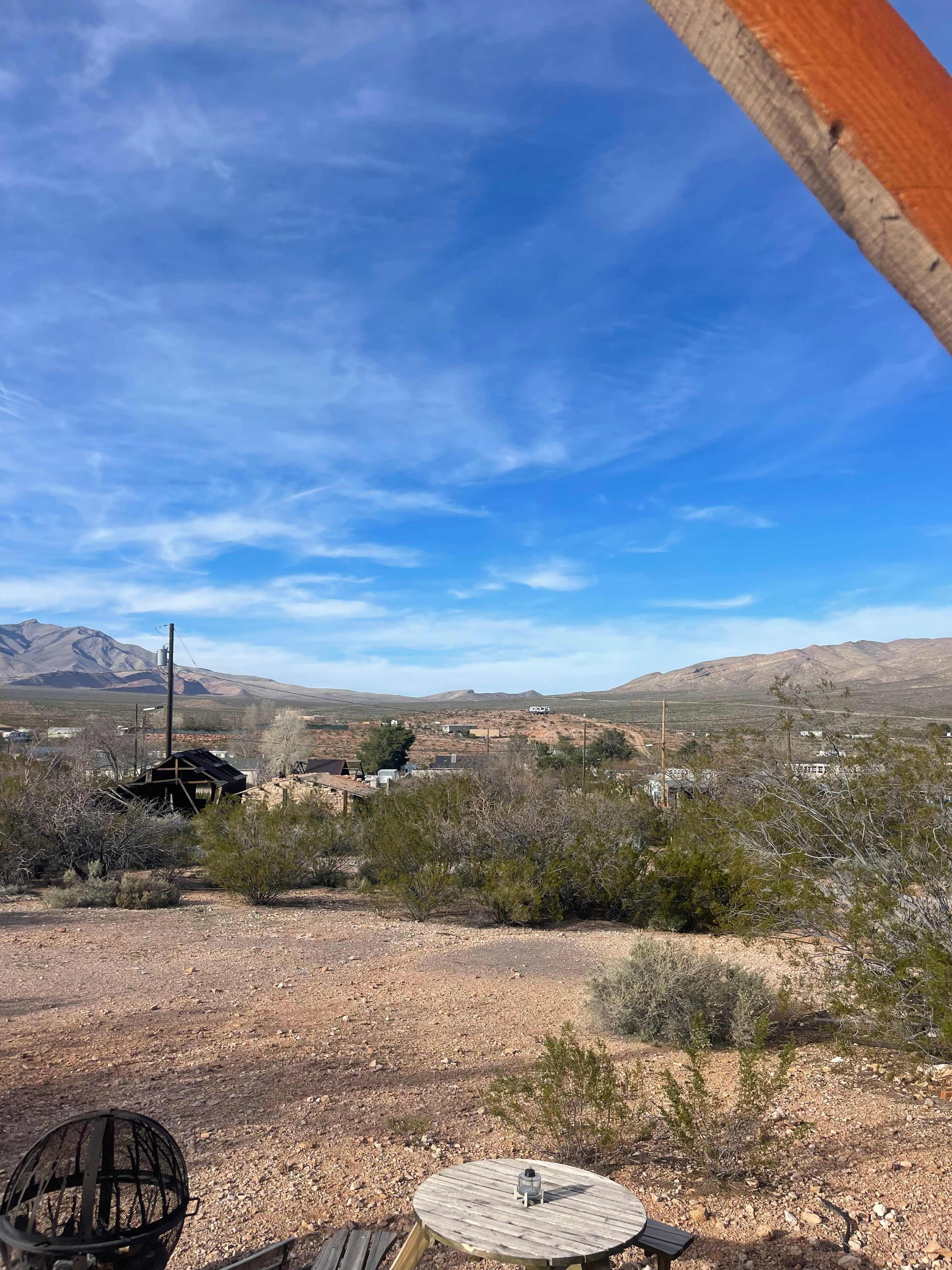 Retro Camper with Mountain Views
