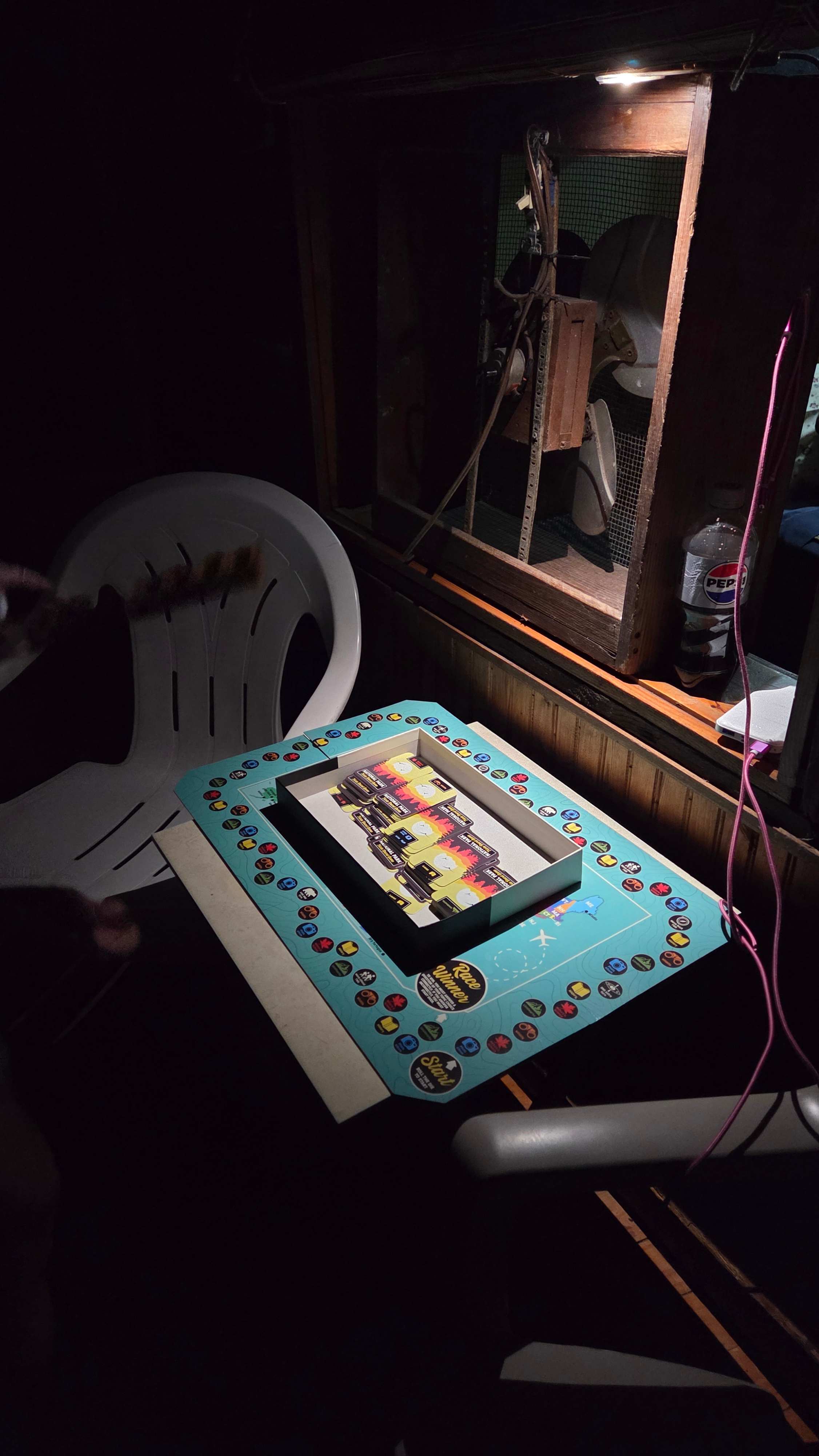 Board games on the porch during the storm