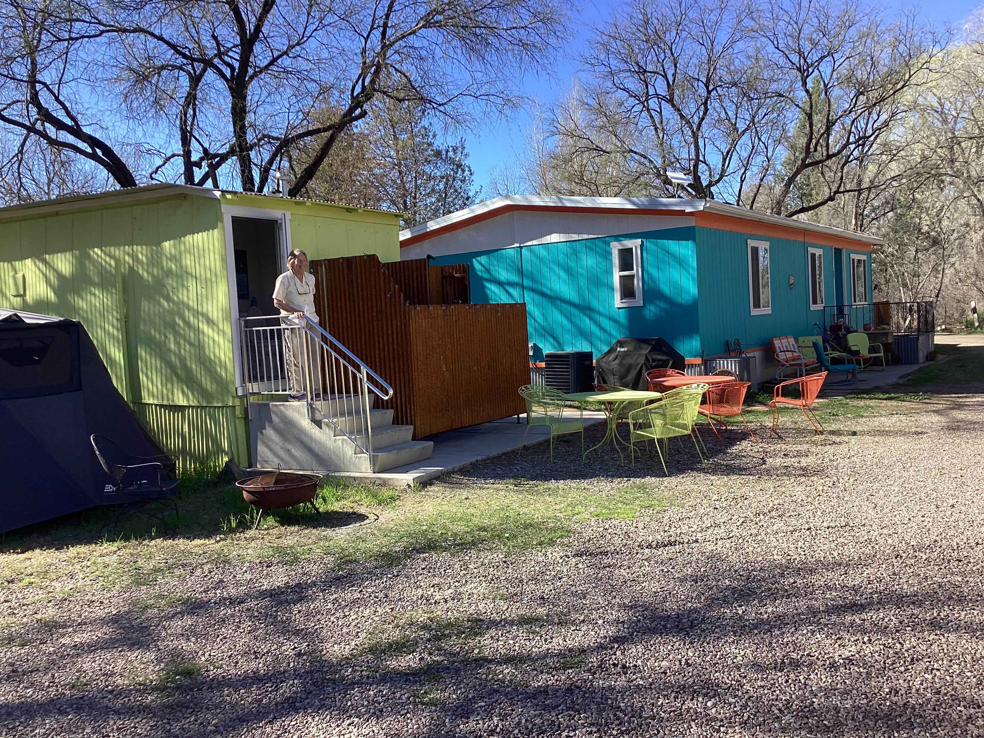 Tiny bathroom and outdoor shower