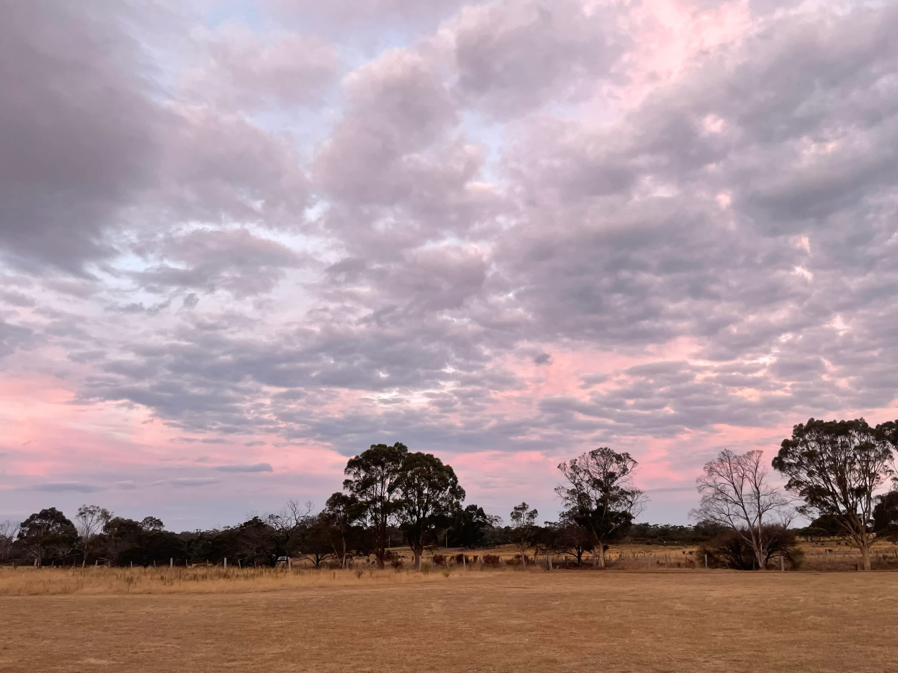 View of the sunset from the campground paddock