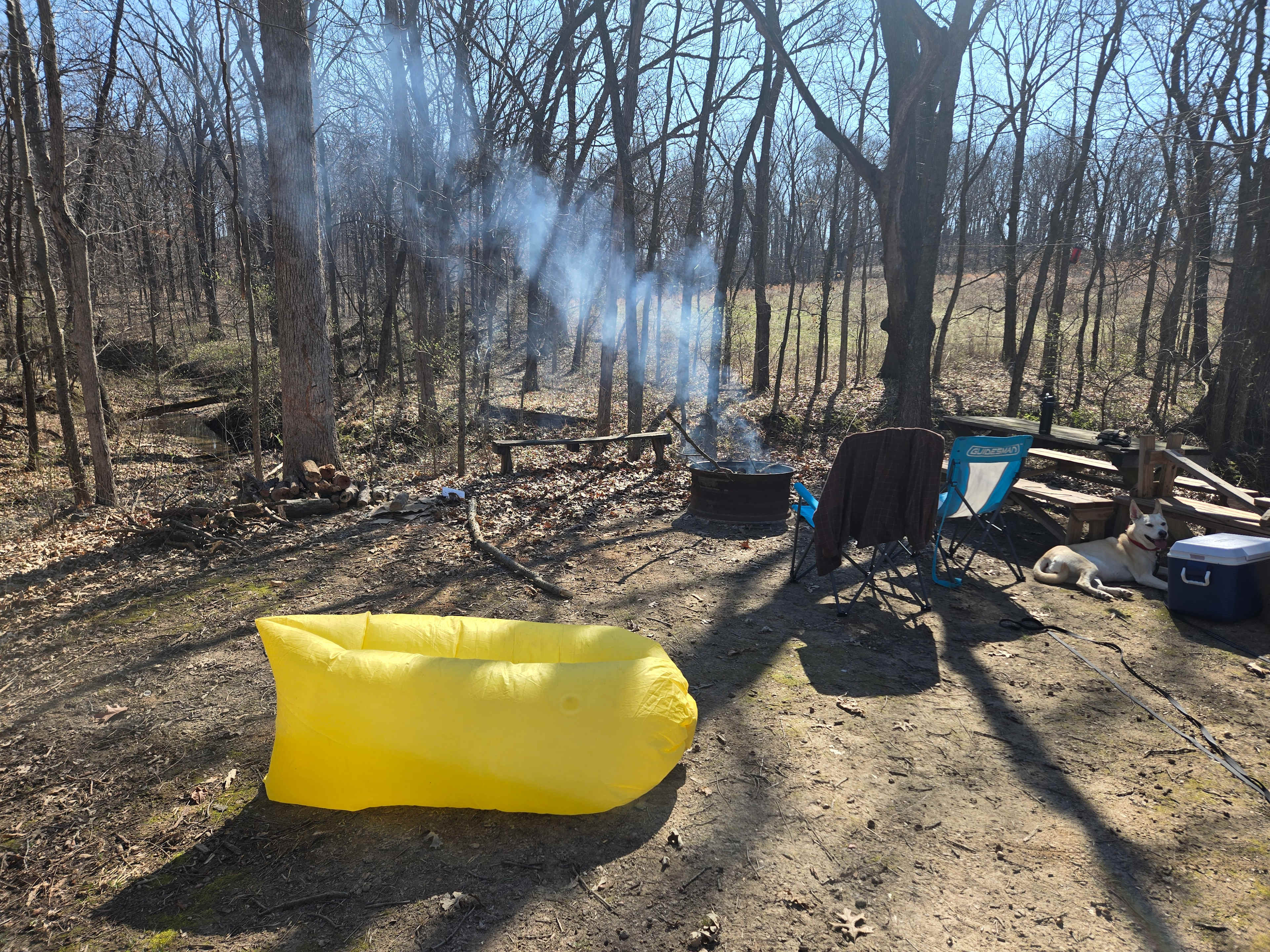 Benches, table, fire pit and flat land provided! 
