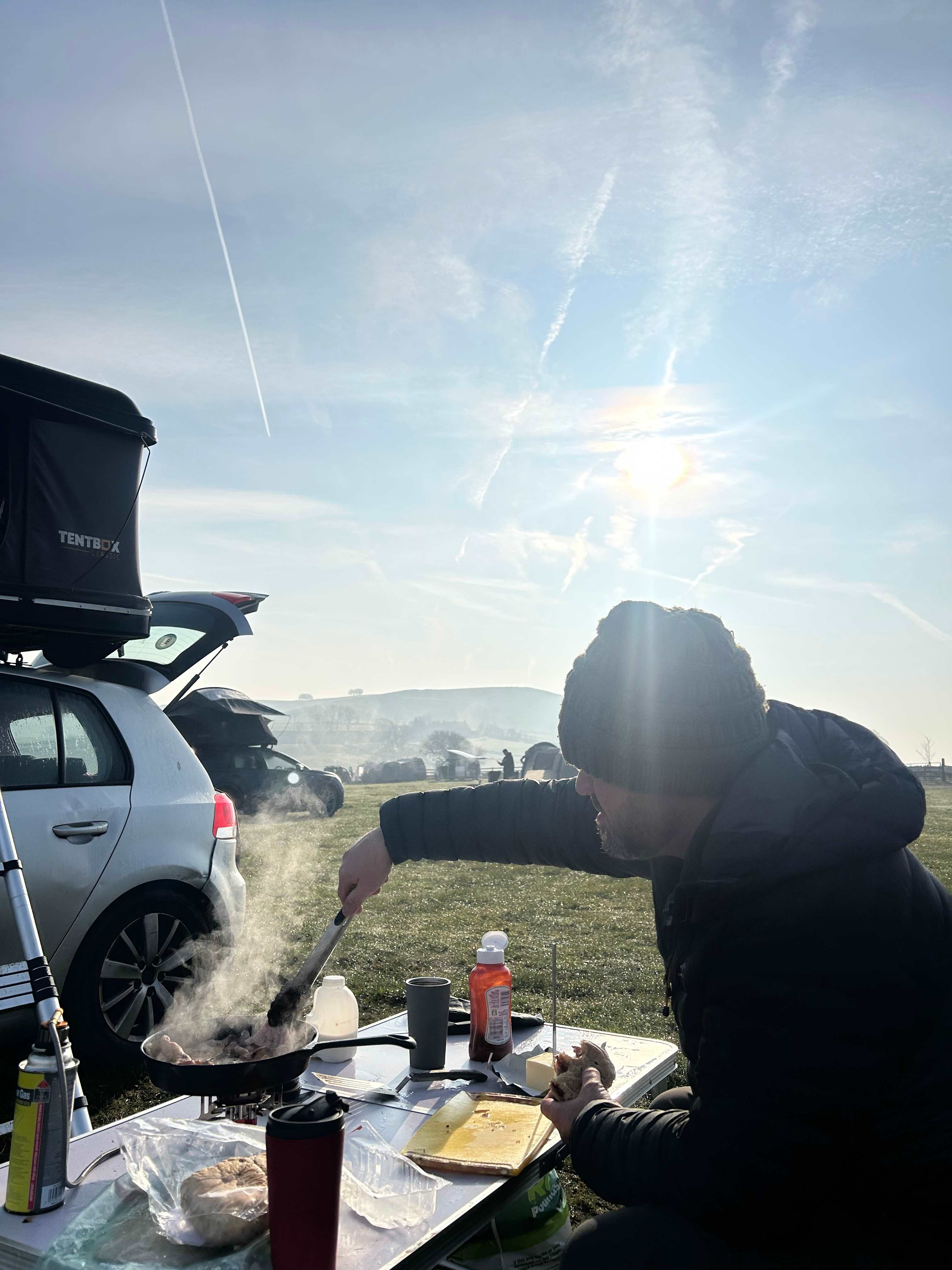 Sun rises over the hill for breakfast with a view.