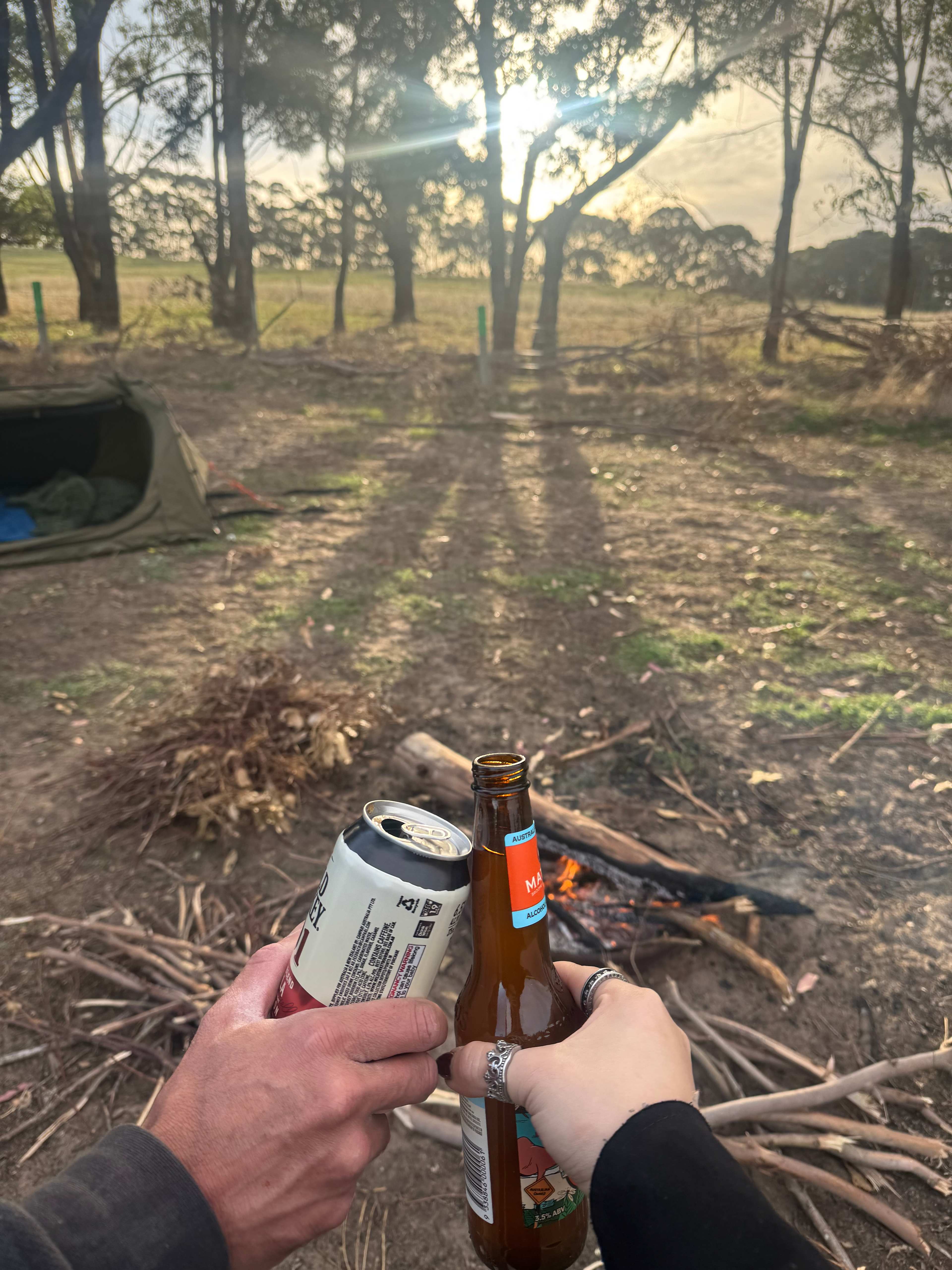 Sunset with campfire