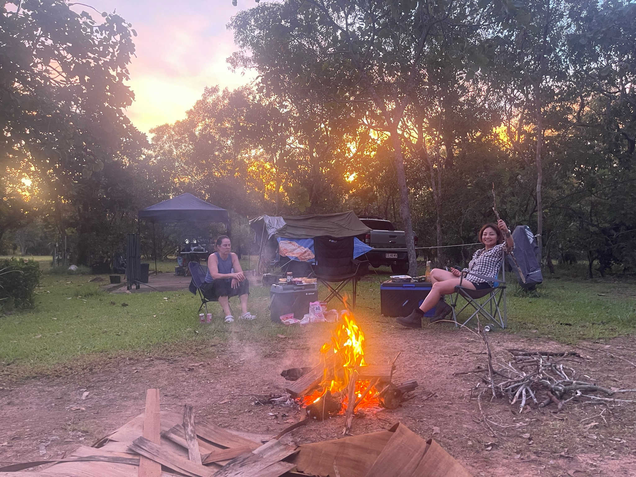 Setting up camp fire