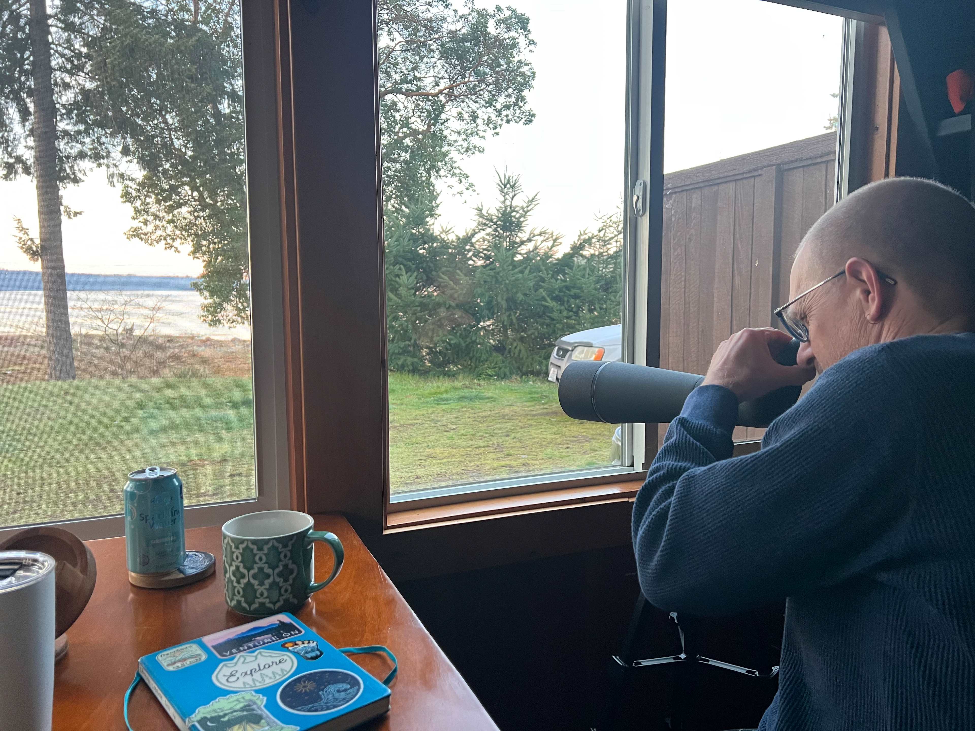 Birding! Telescope and guide books to day hikes available at the cabin