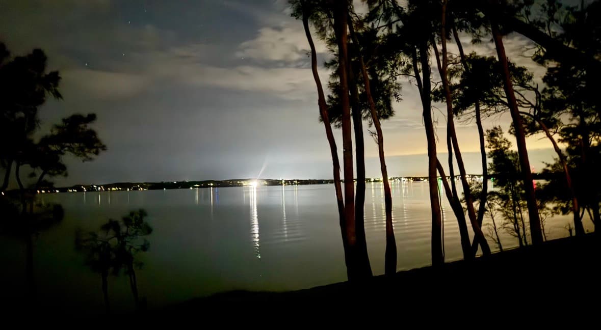 Serene evenings with distant sparkling lights