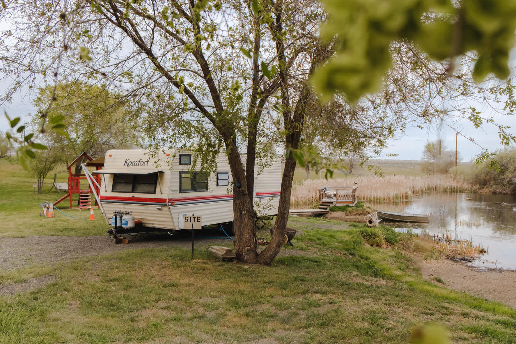The campsite right by the pond.