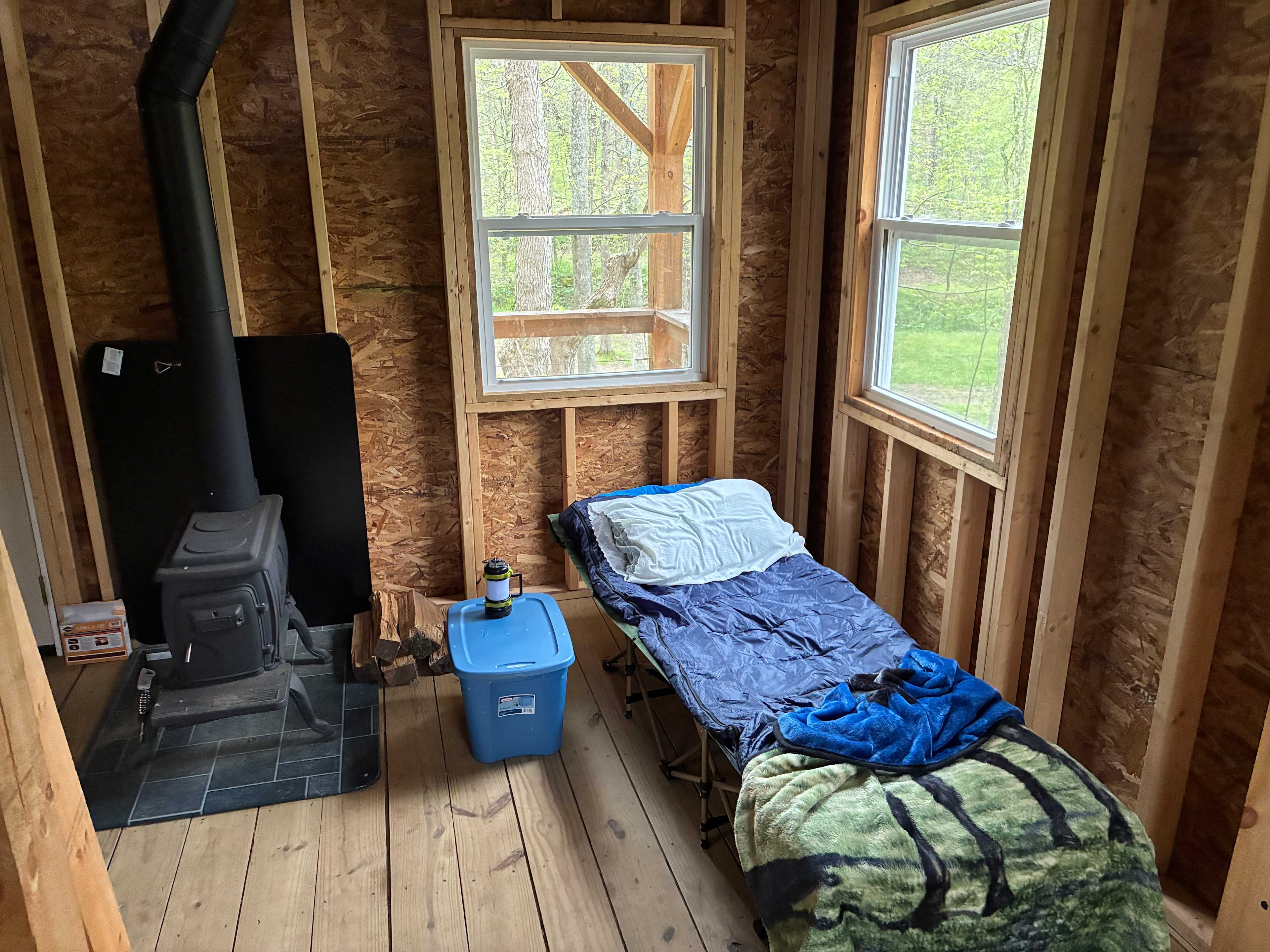 Inside next to wood stove 