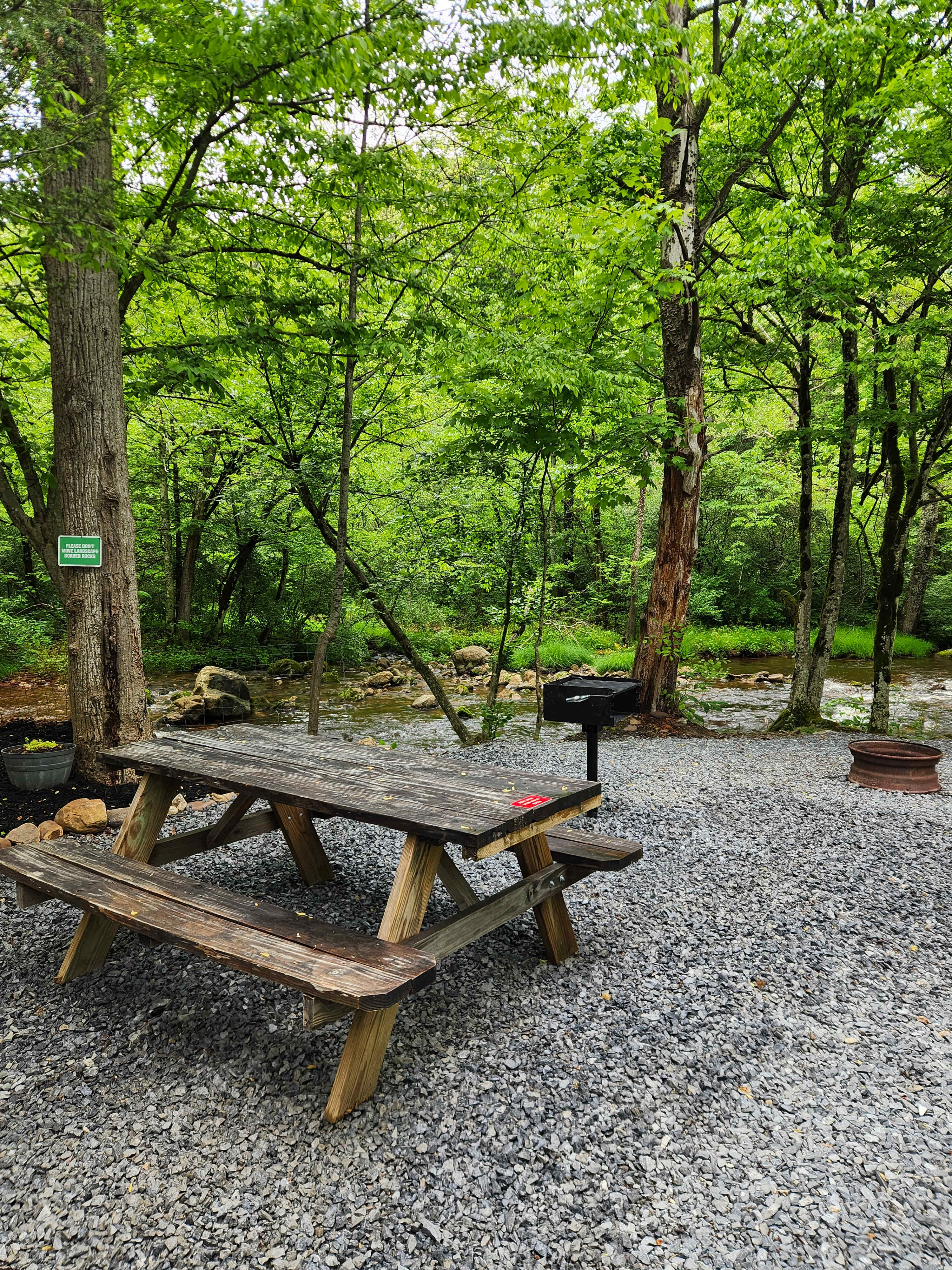 Charcoal park grill on site as well as firepit and picnic table. 