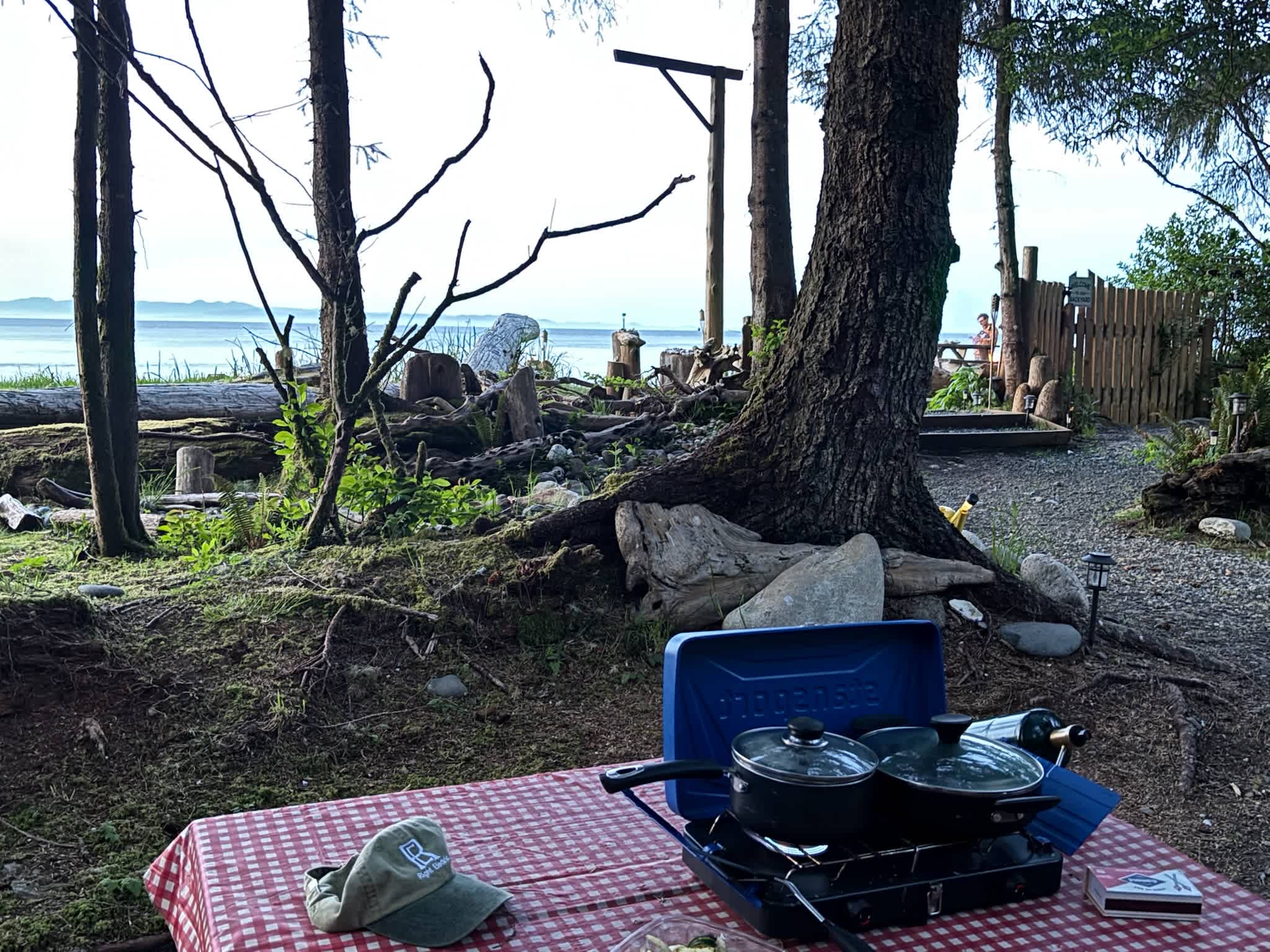 Picnic tables and a grill was provided 