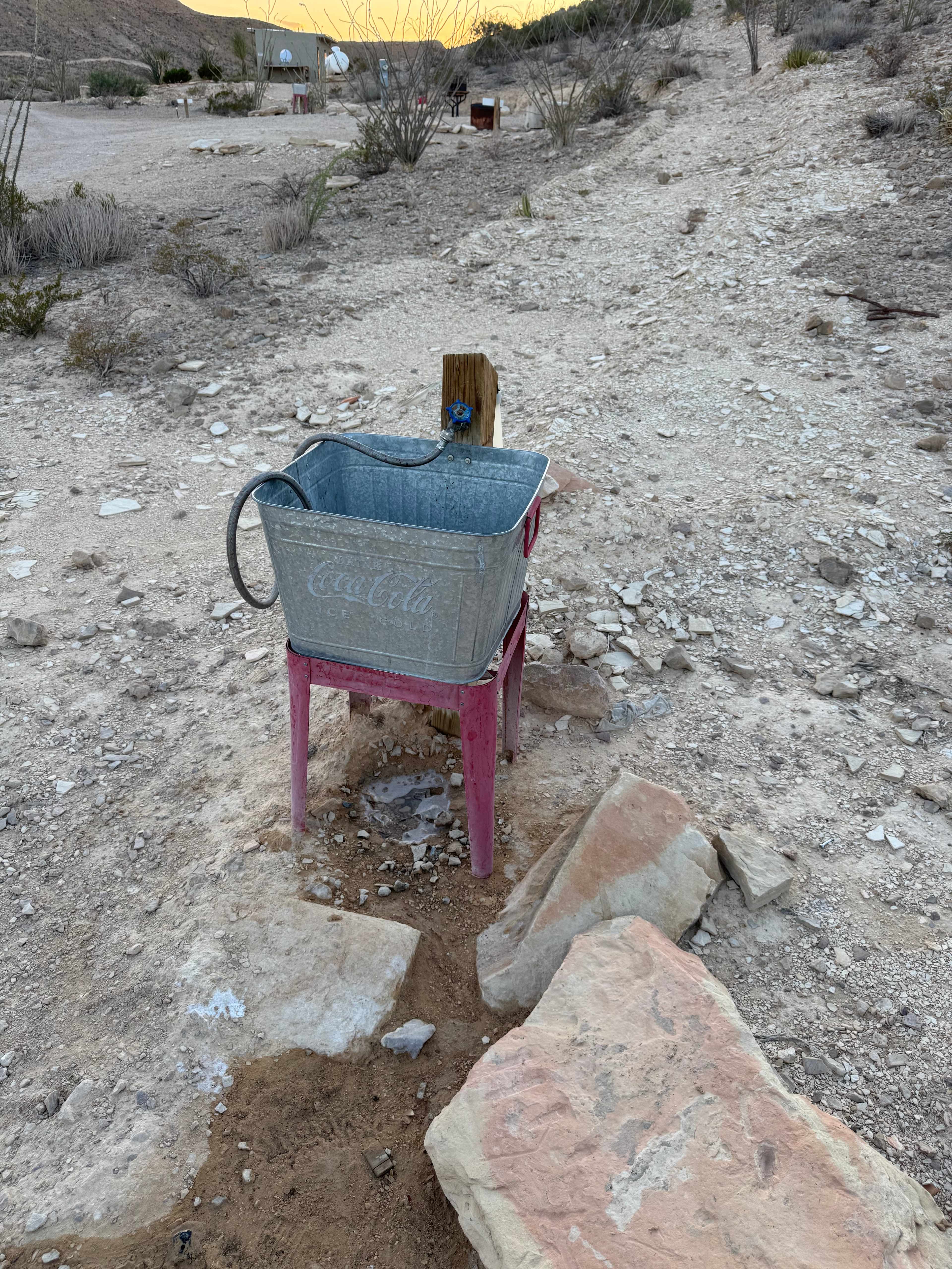 Dishwashing sink at each campsite. 