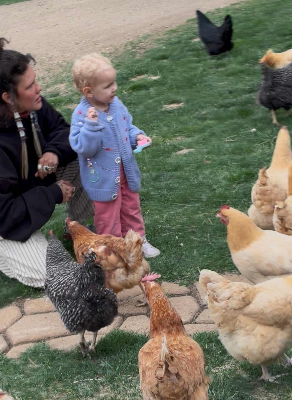 Lua Blue and the chickens