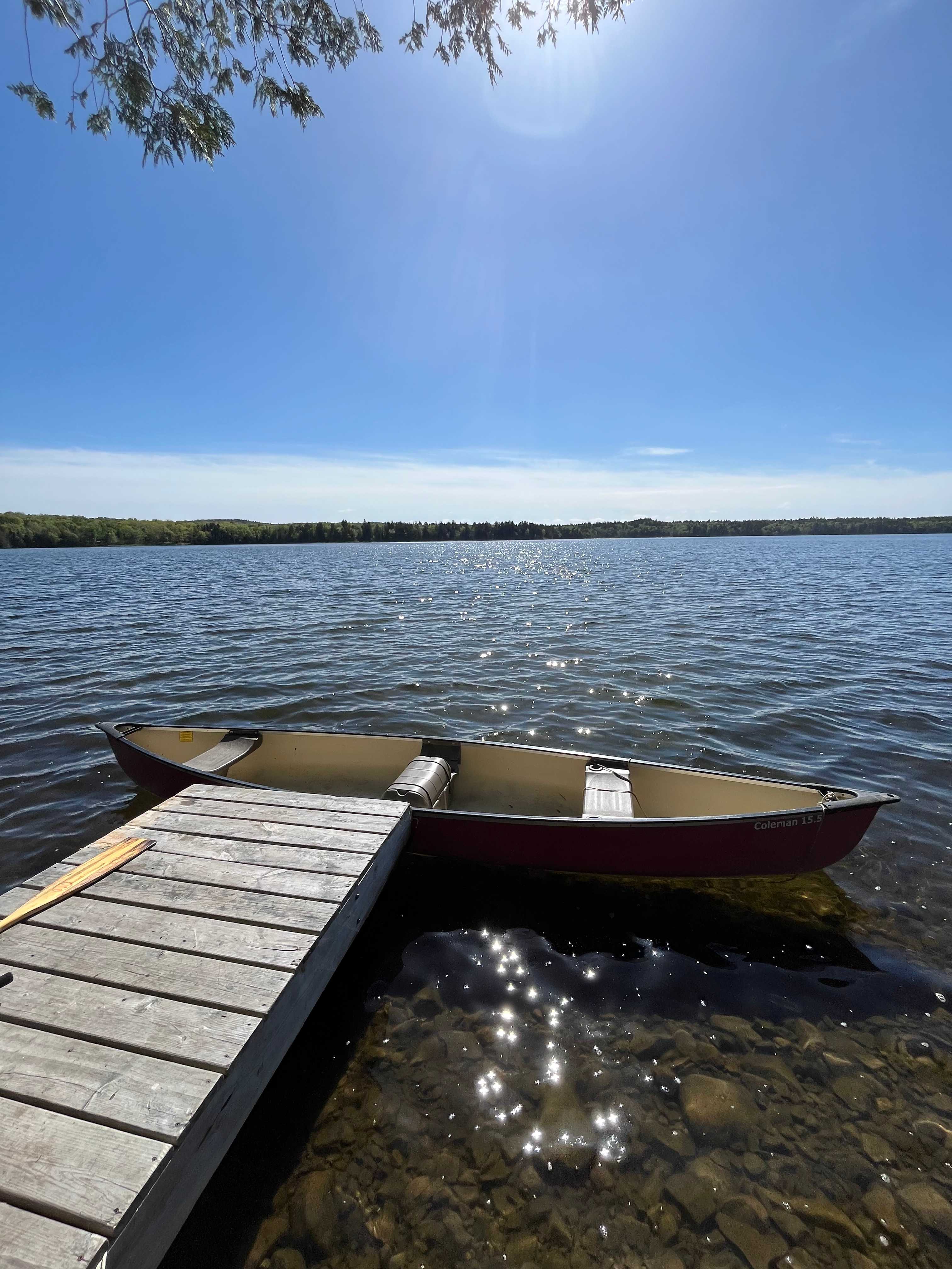 Private dock and canoe to use at cabin ! 