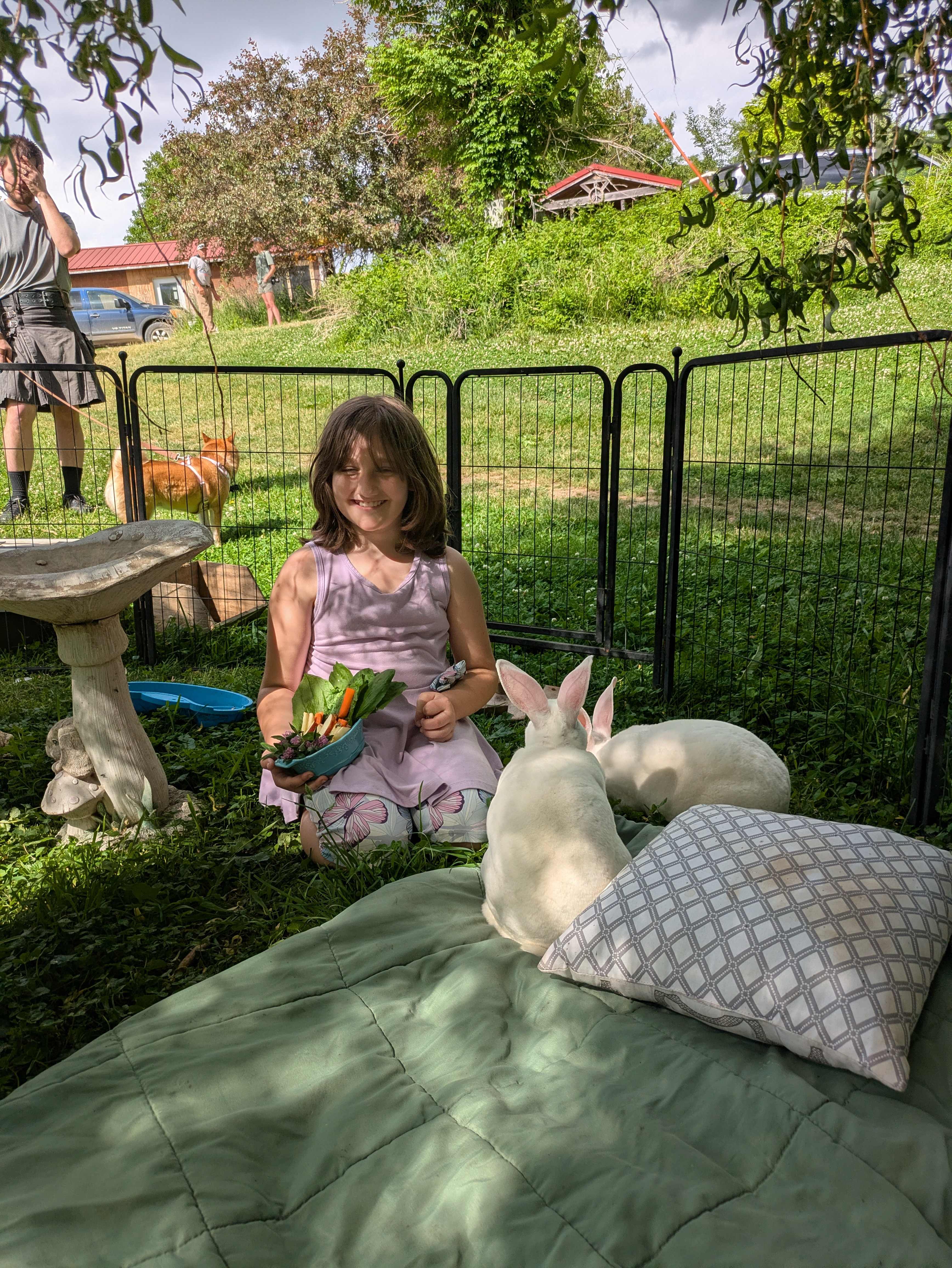 Granddaughter with bunnies 