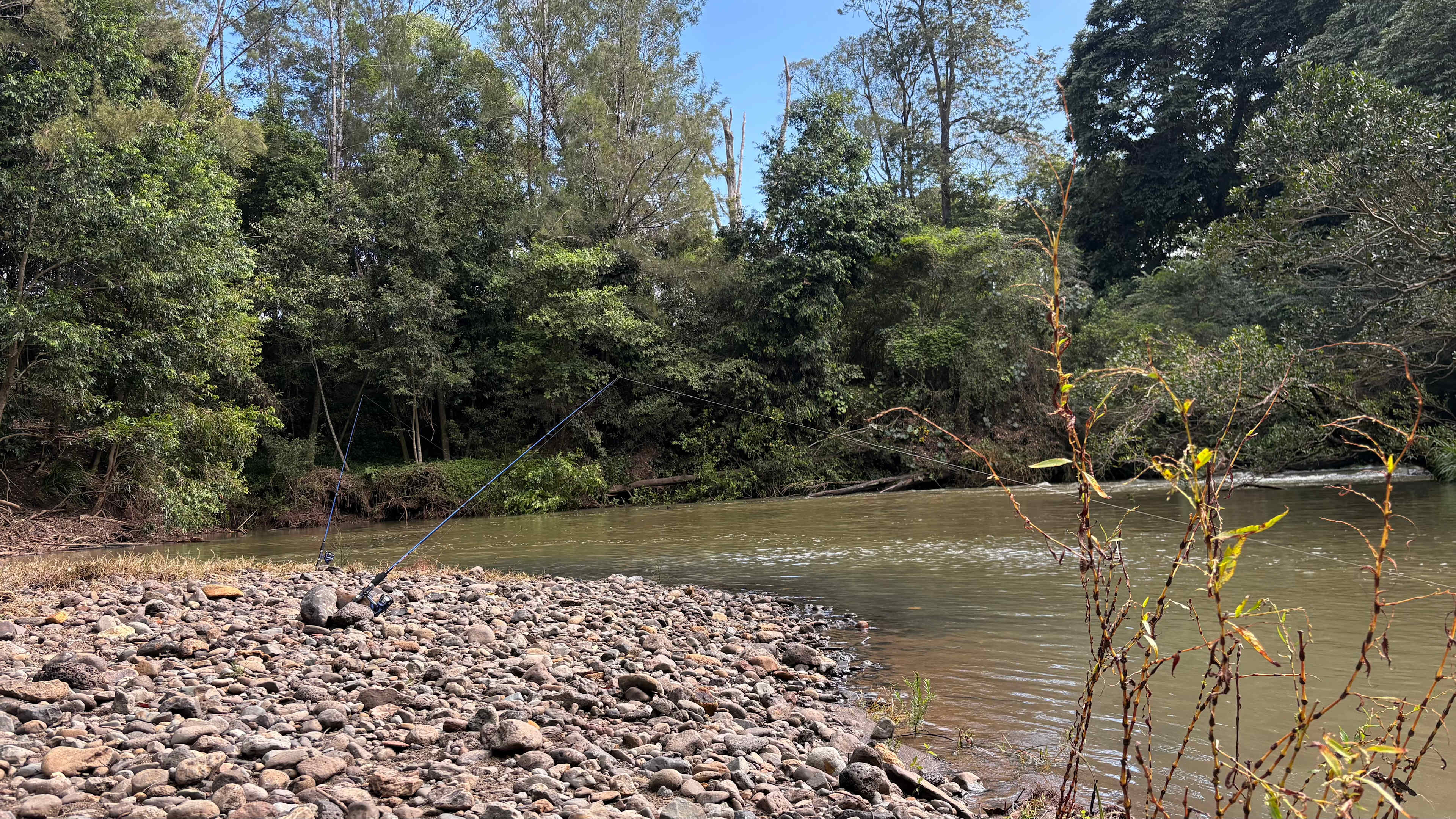 One of the two places water in the stream pools. Nice pebble outcrop to access.