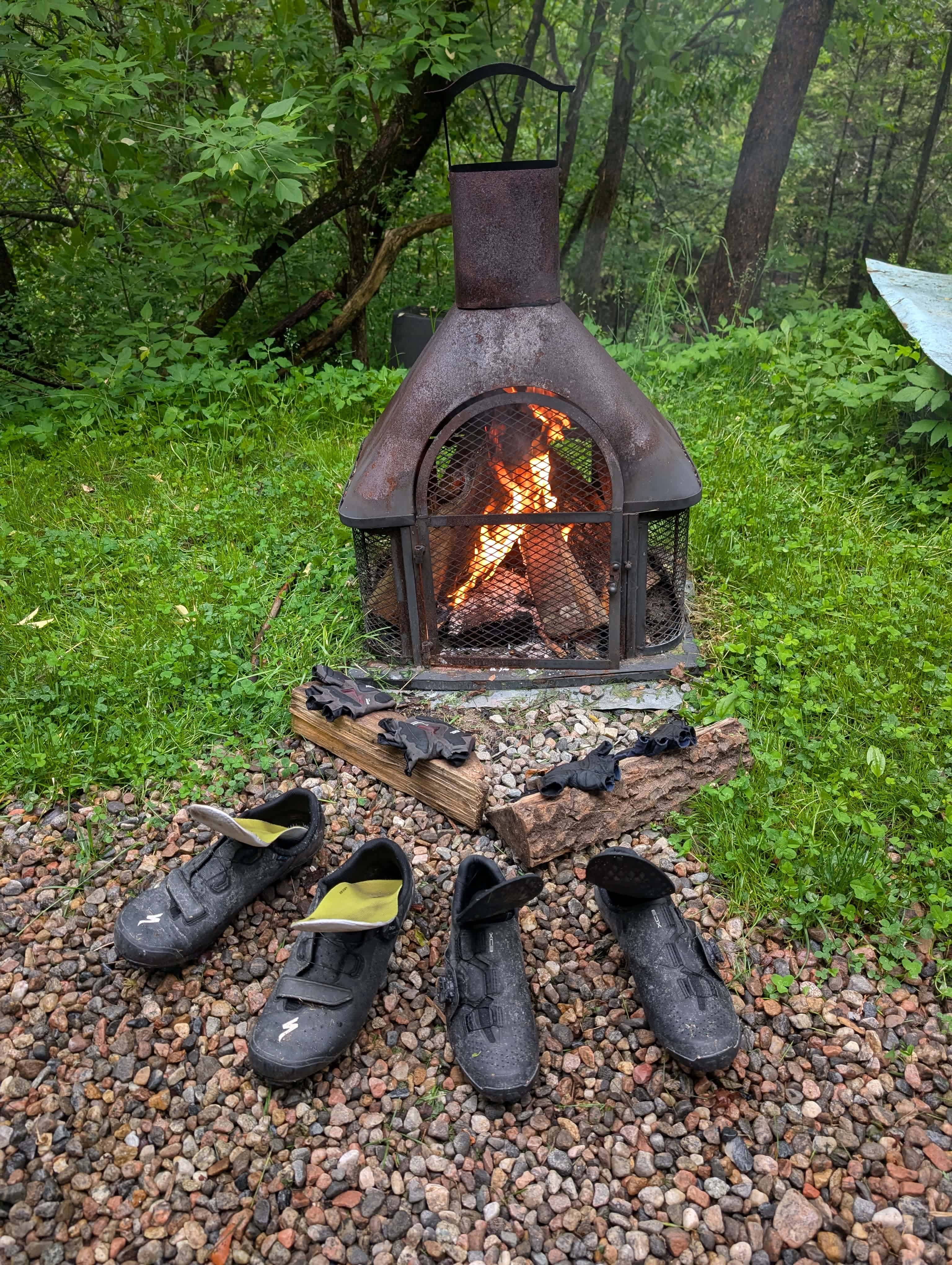 The fire helped after the rain we had on our way.