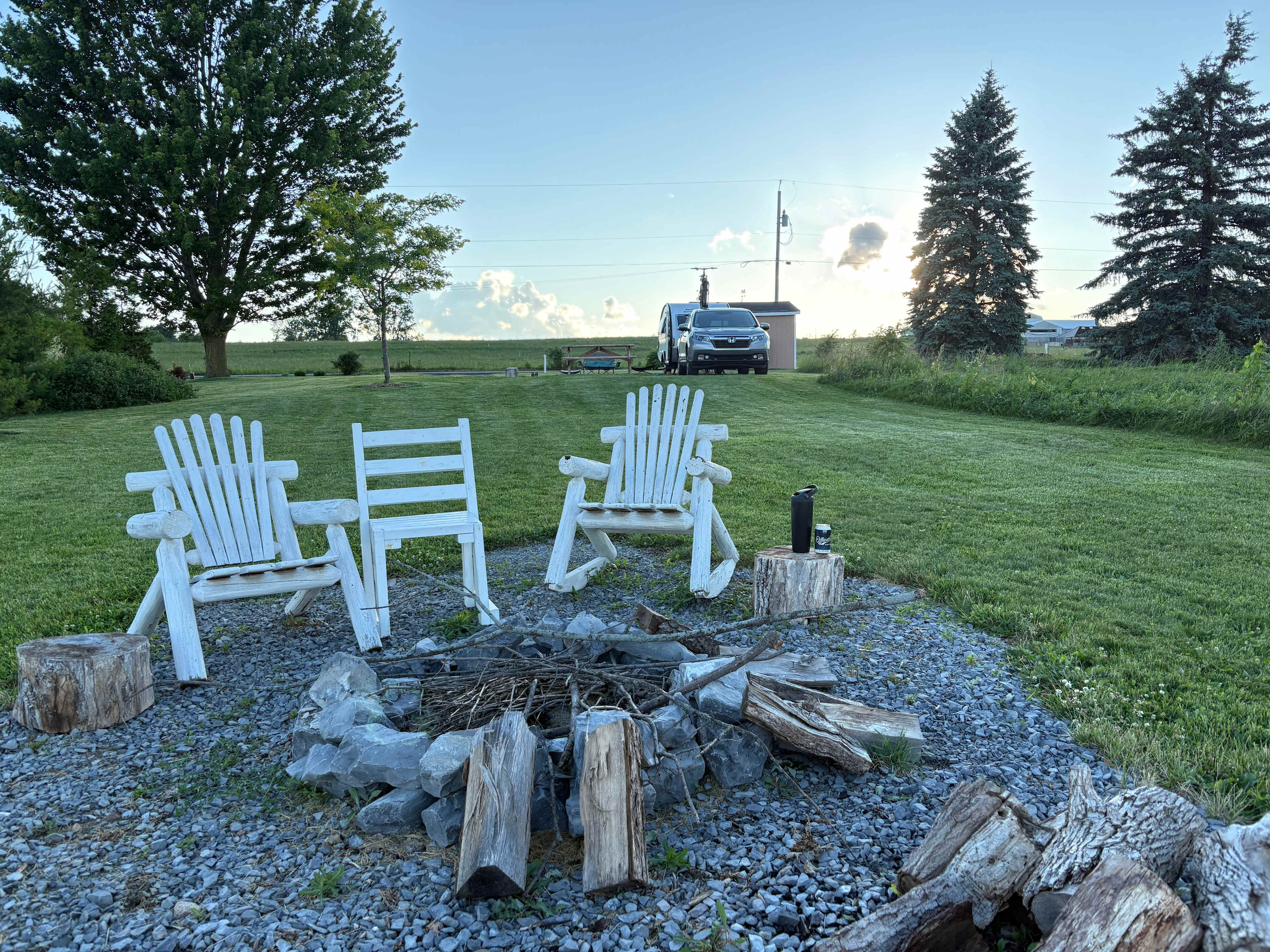View looking from fire pit towards Yost Rd.