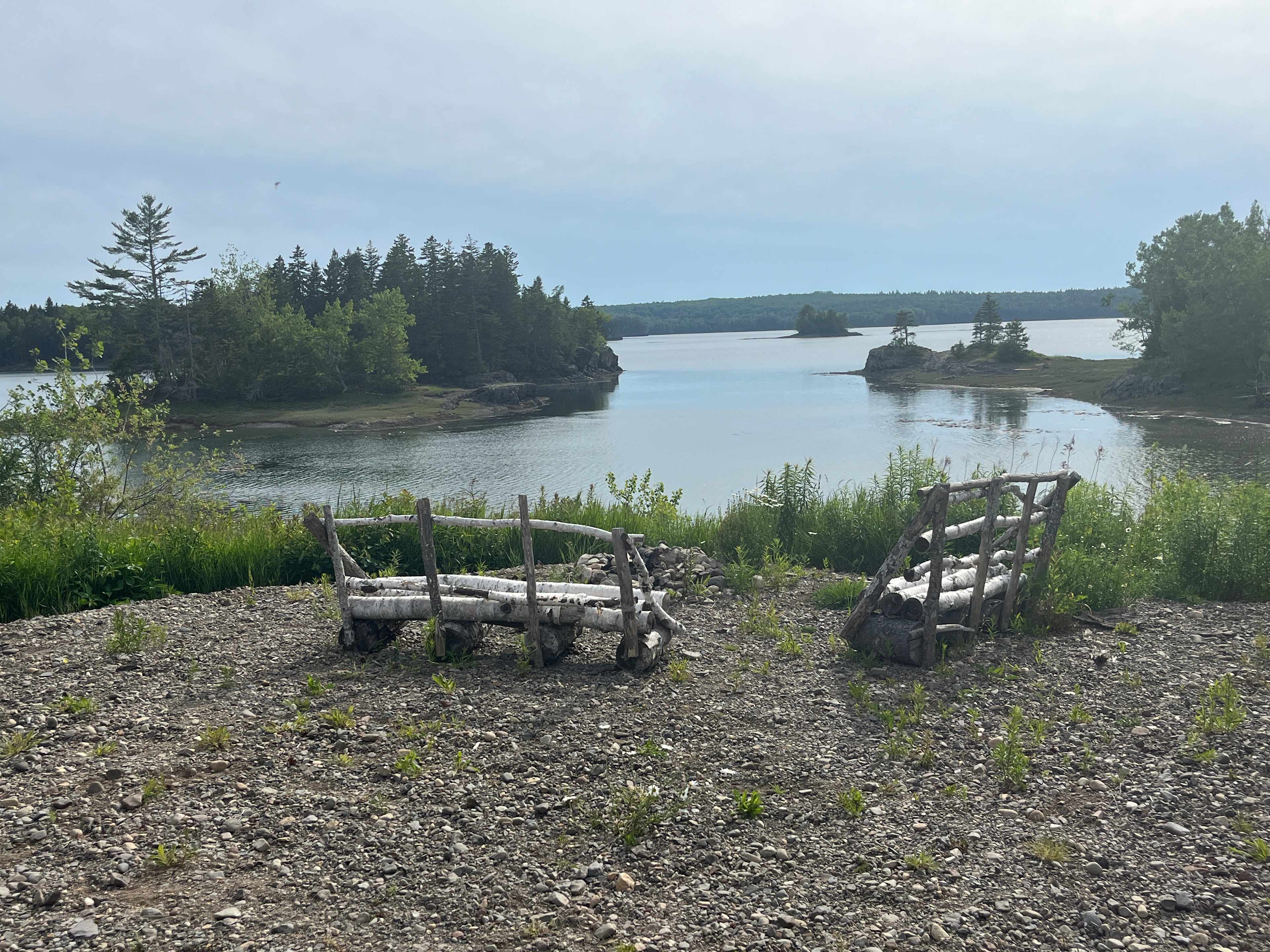 Birch benches made by another guest. 