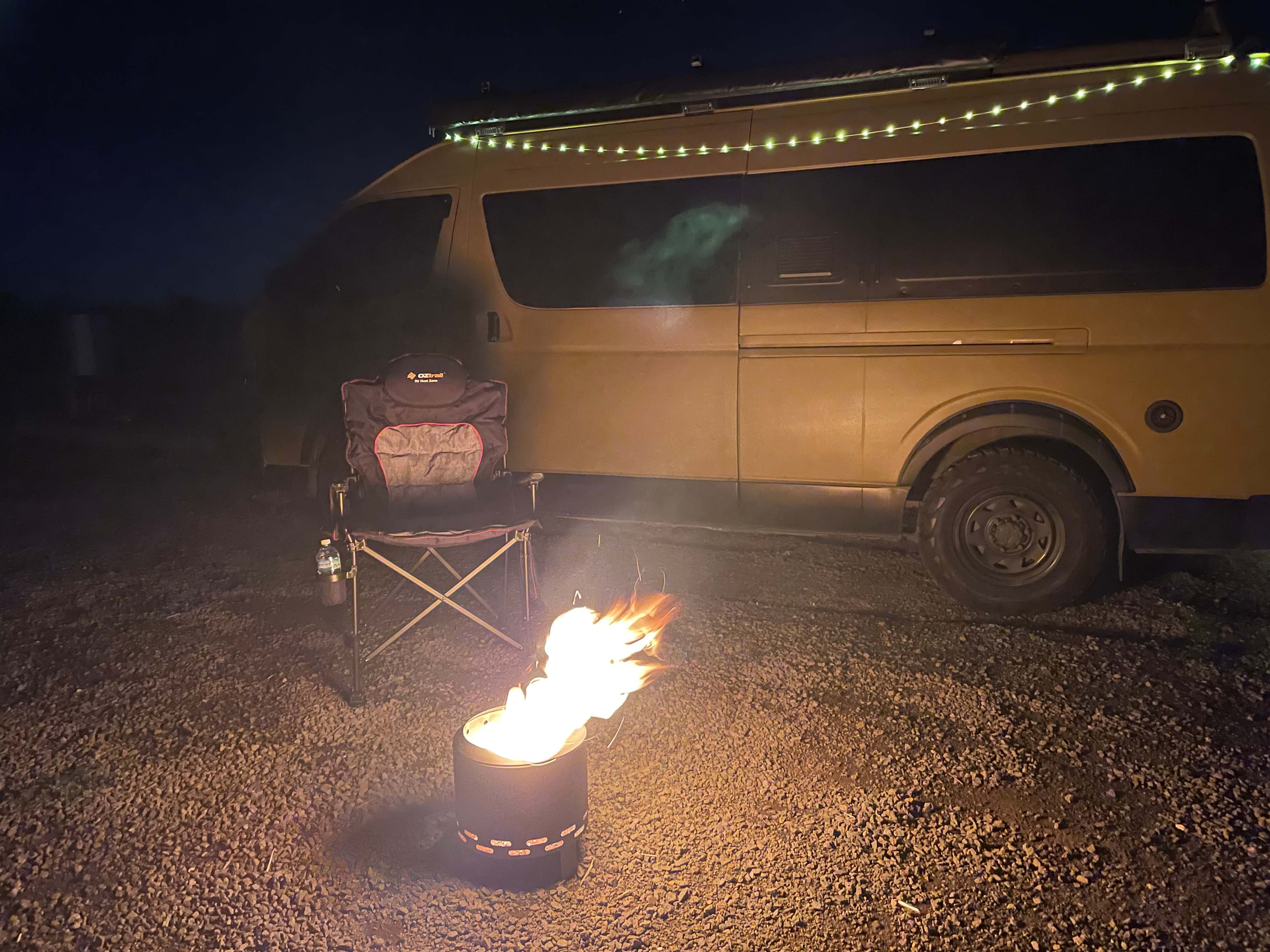 Plenty of space at the powered site to accommodate my van and having a firepit set up 