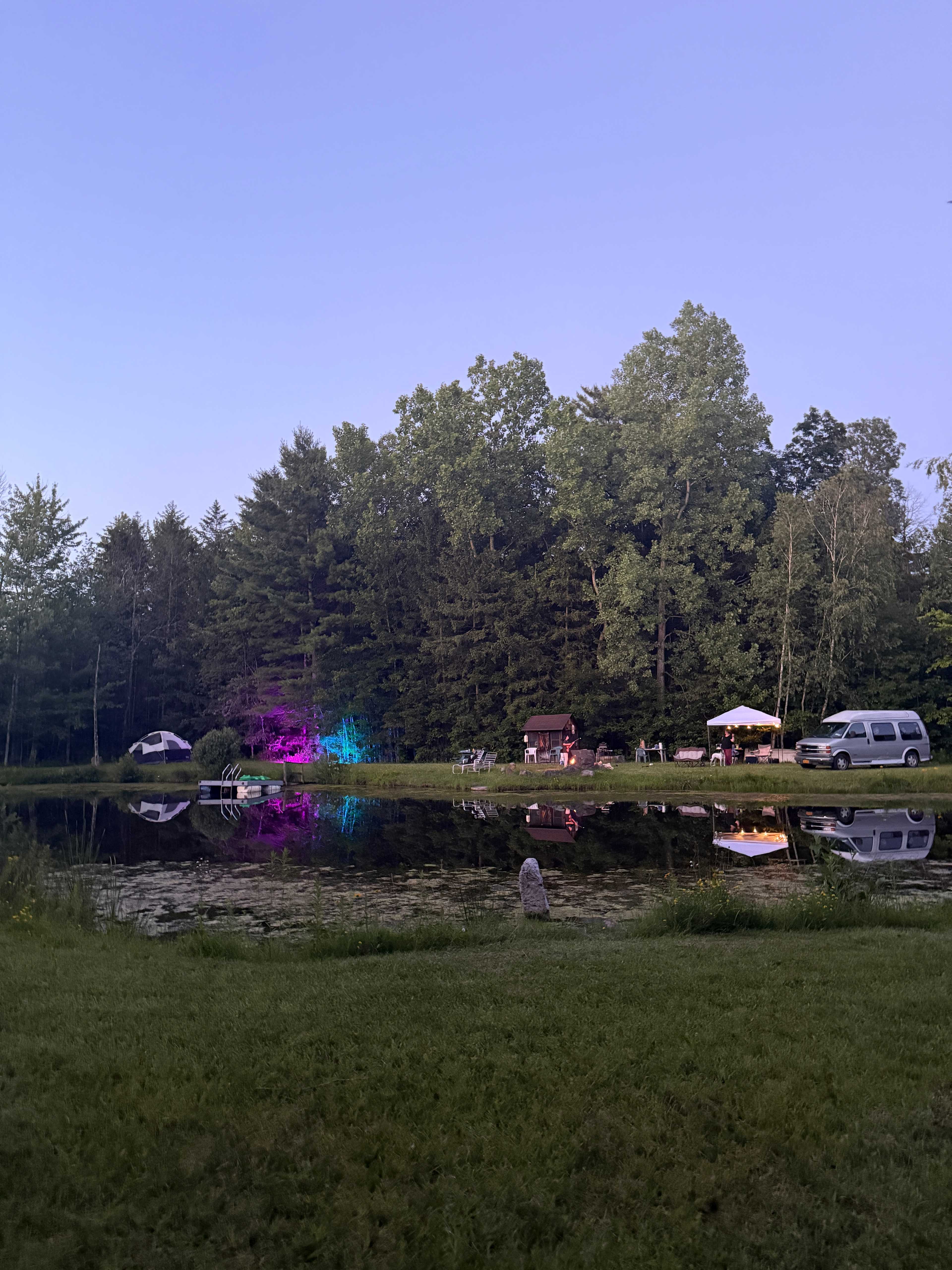Tent camping next to private pond