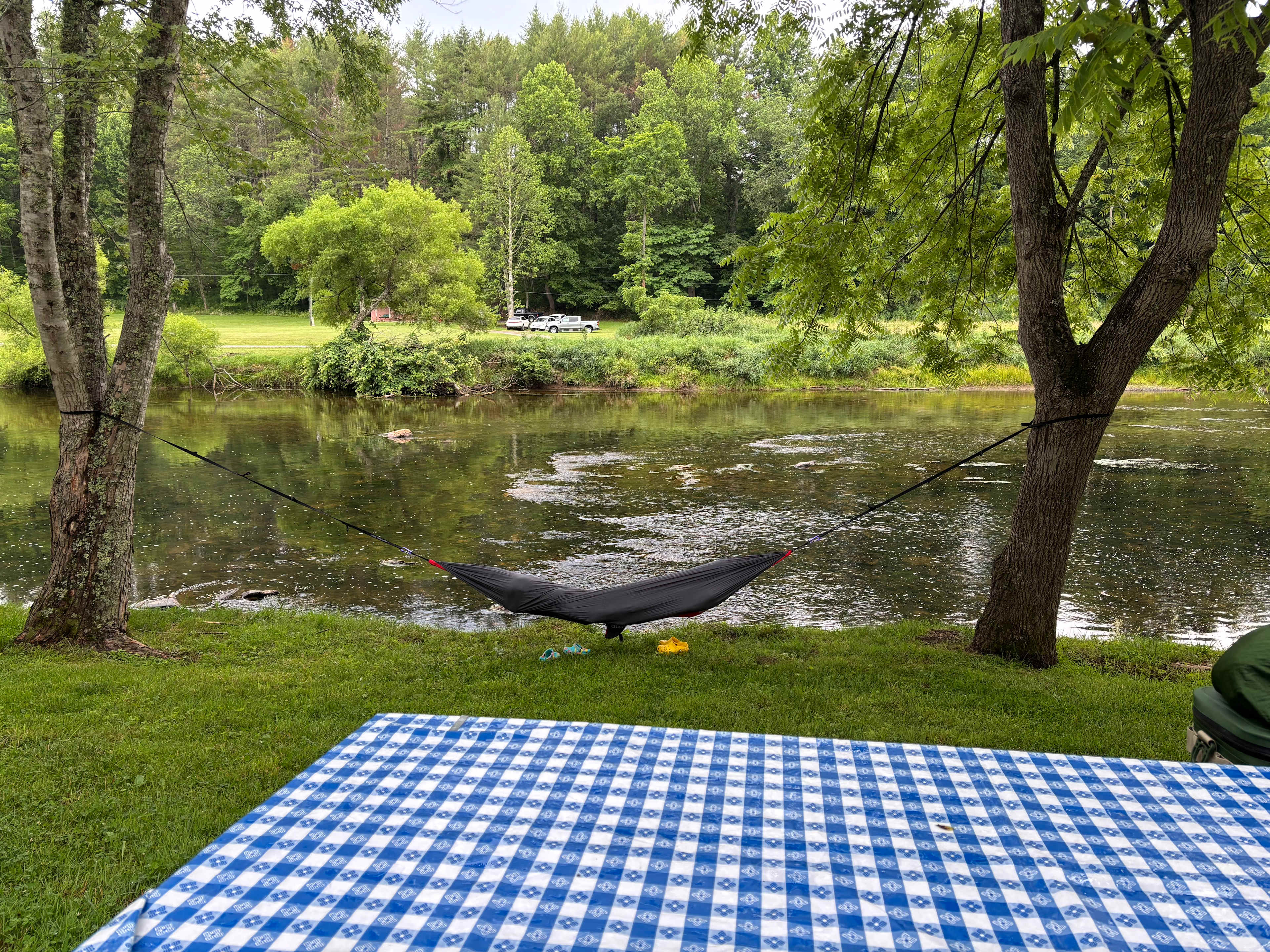 View from our campsite (kids playing in the hammock)