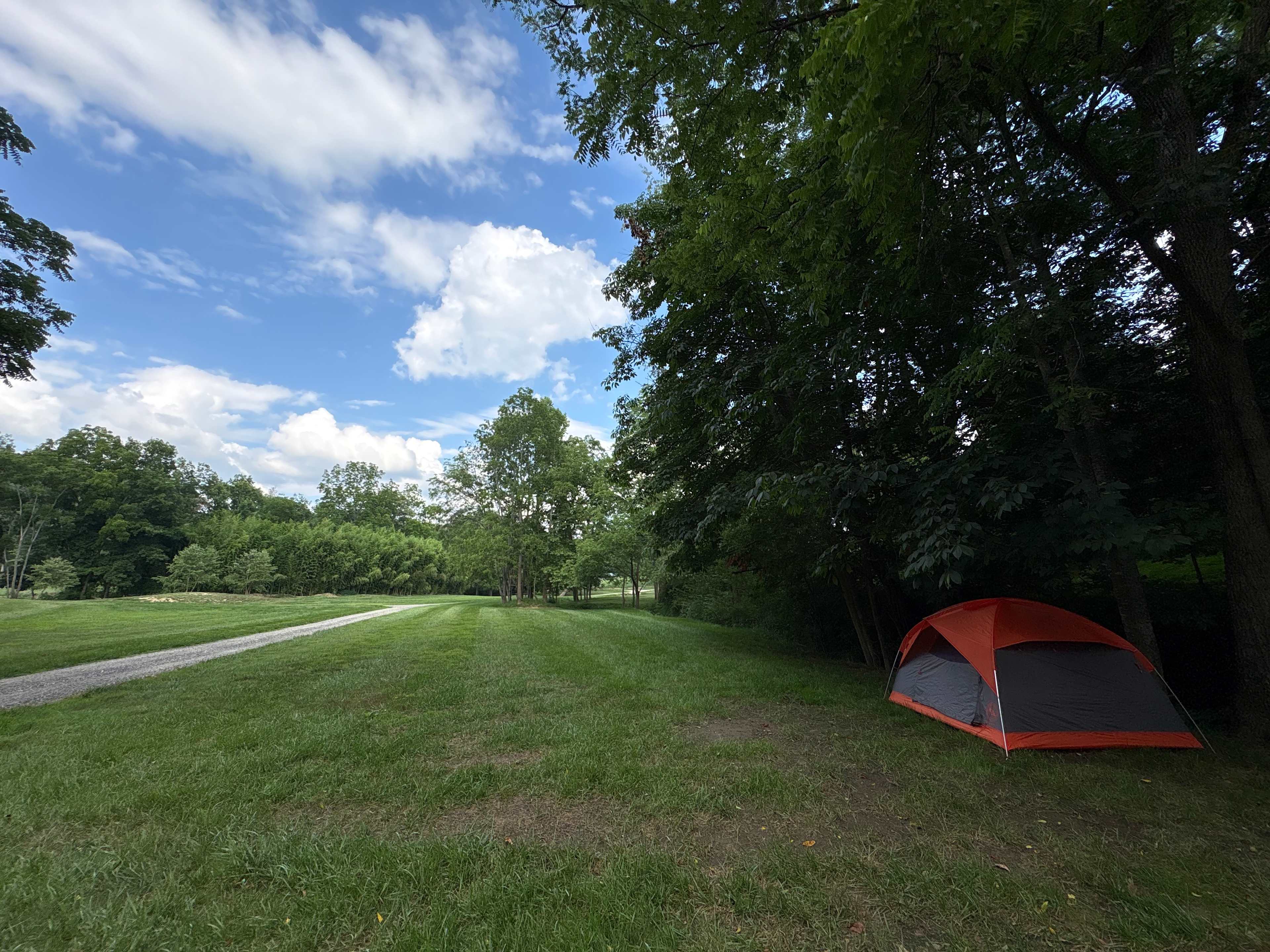 Site 6 is set back off the gravel road which only leads to other sites so it was quiet. It's next to a small stream. Lovely to sleep next to!