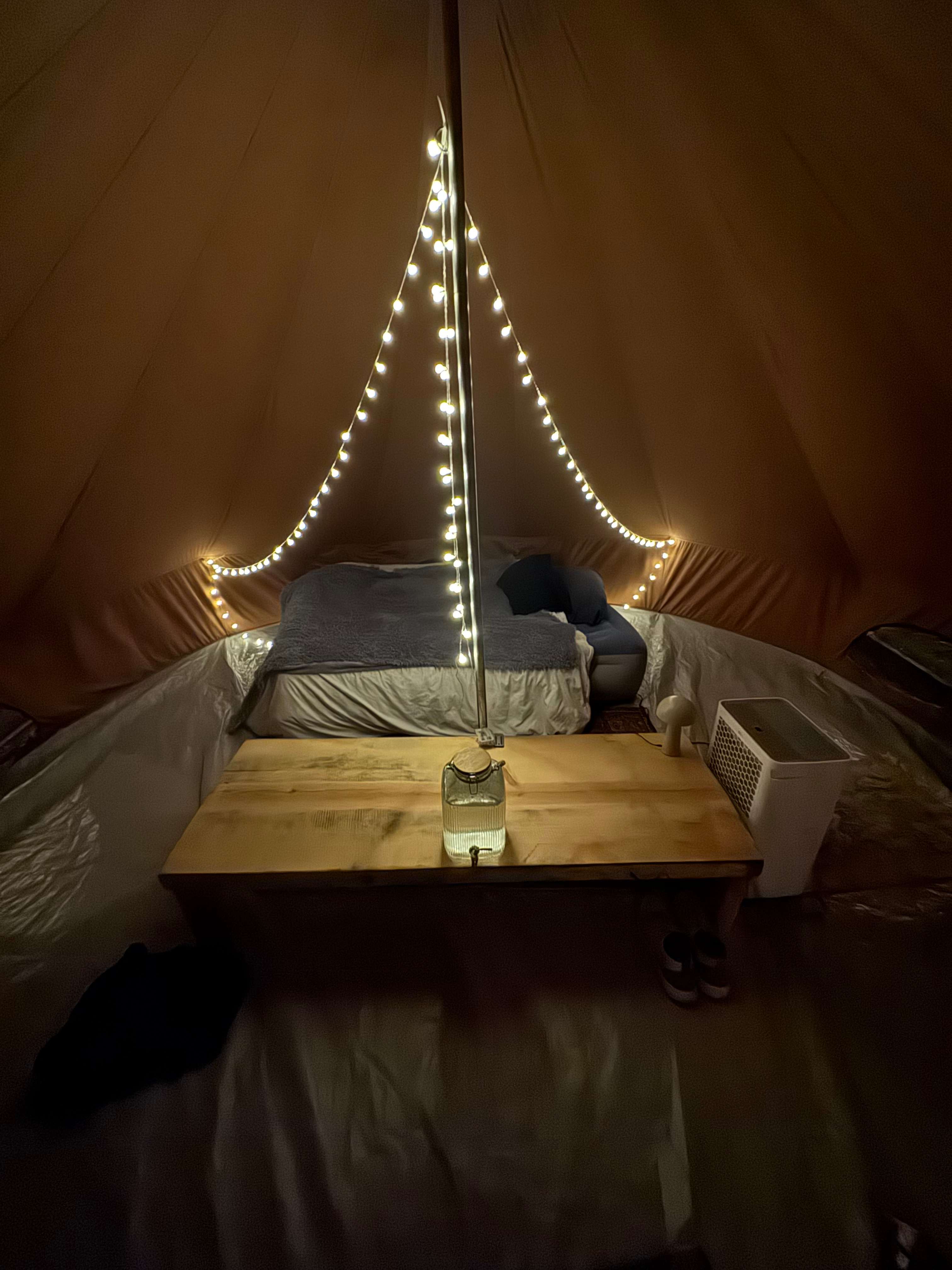 I added some twinkle lights to brighten up the tent