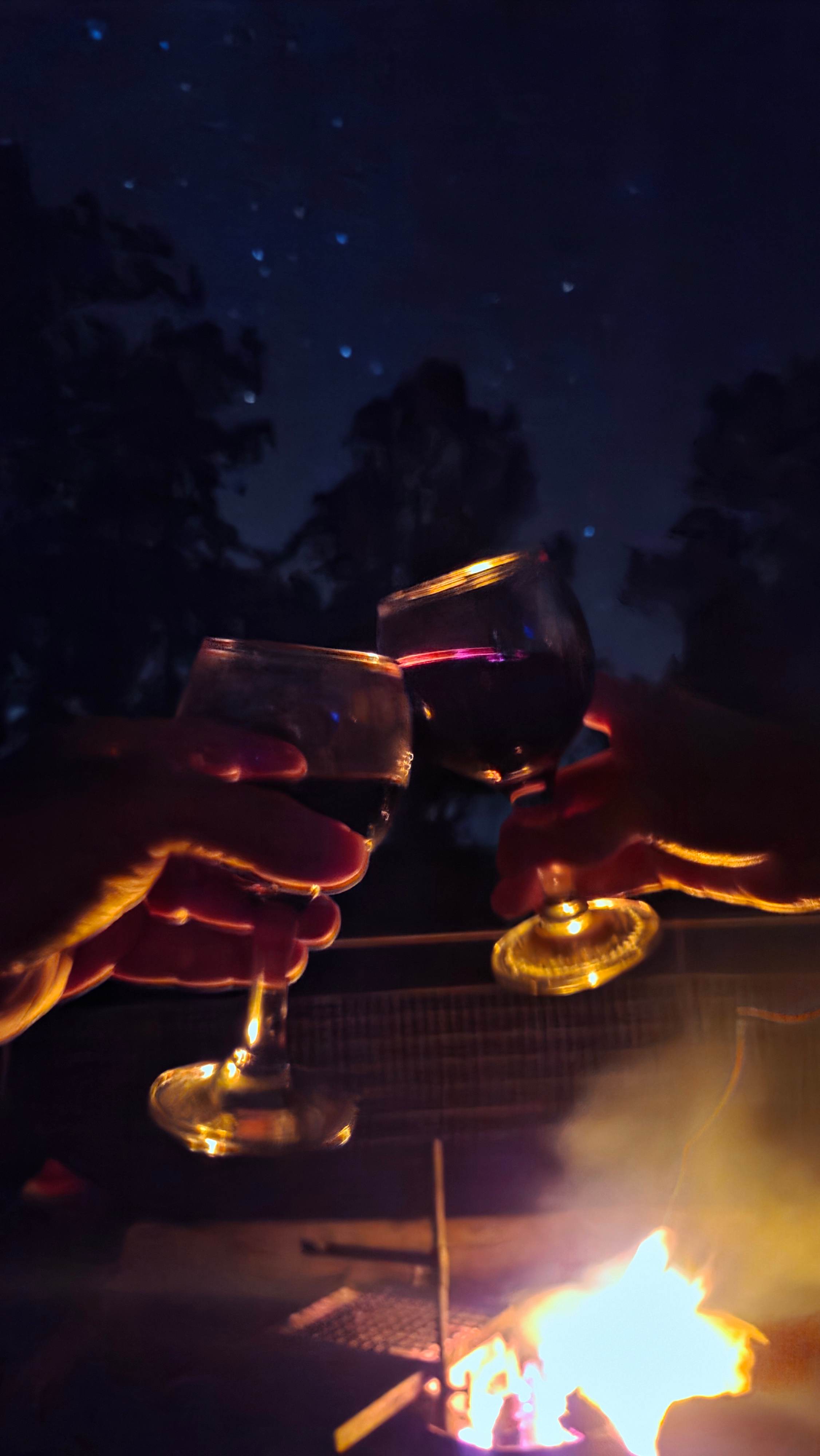 Fire side wine and stars