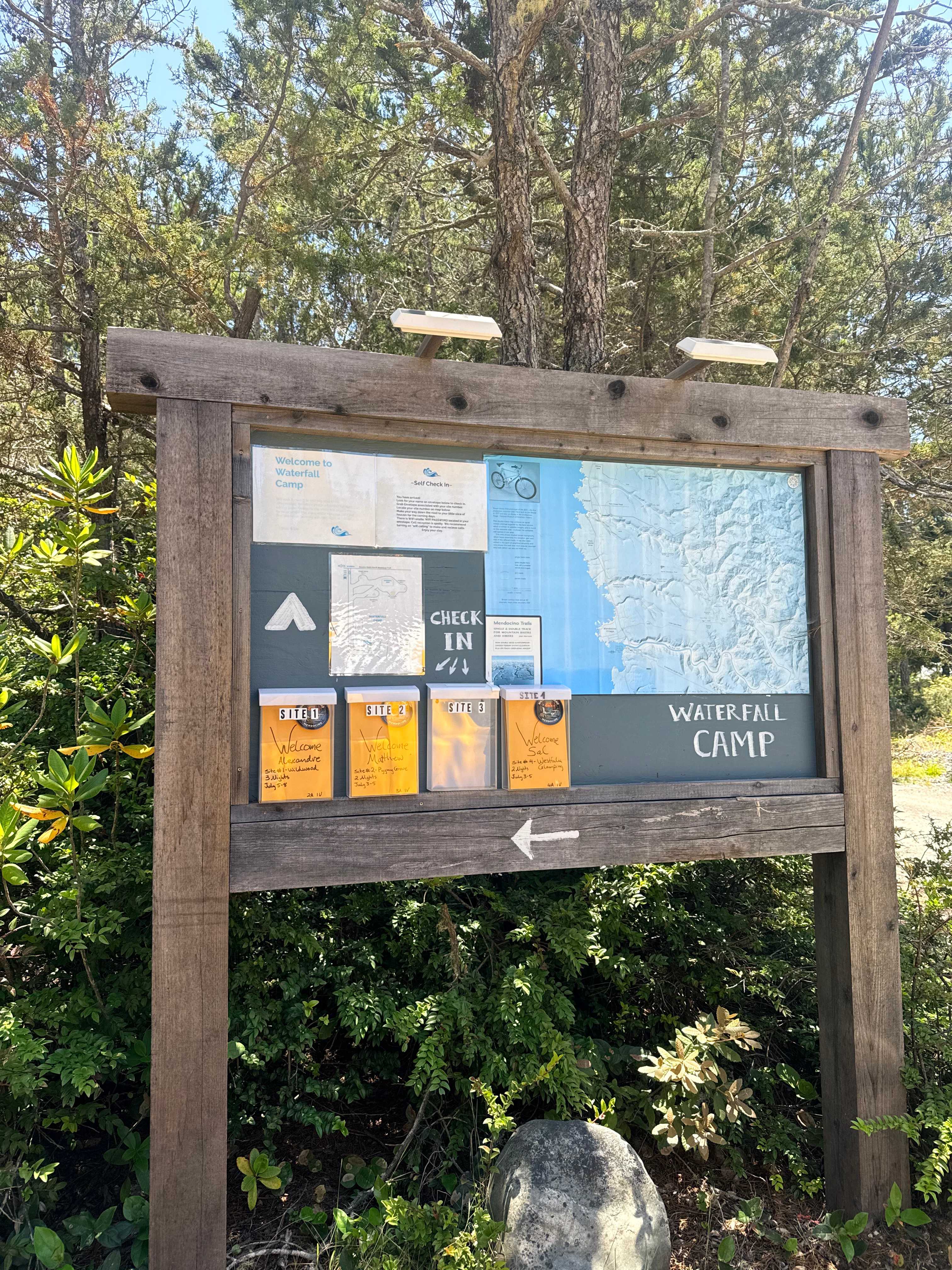 Campsite arrival and welcome board
