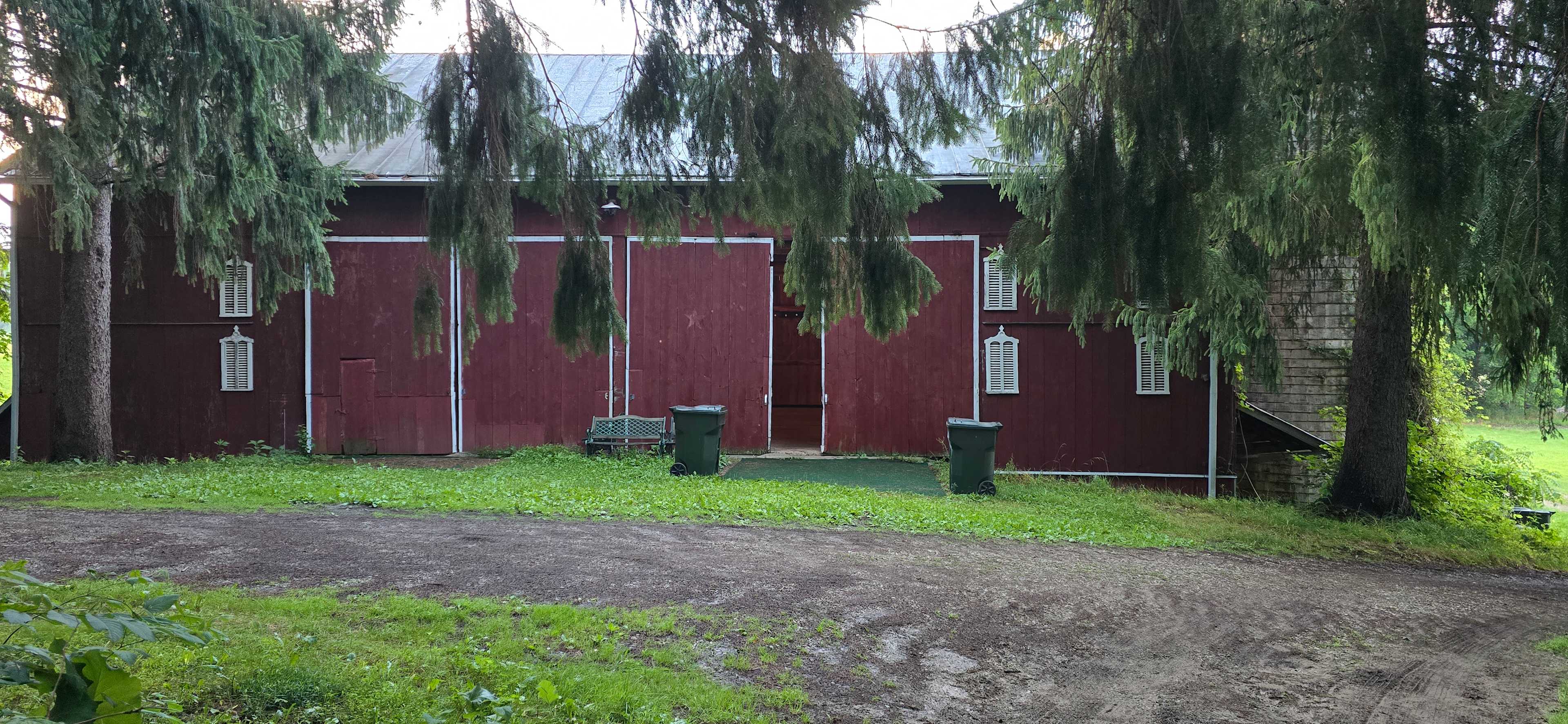 Outside viewmof barn where bathroom is