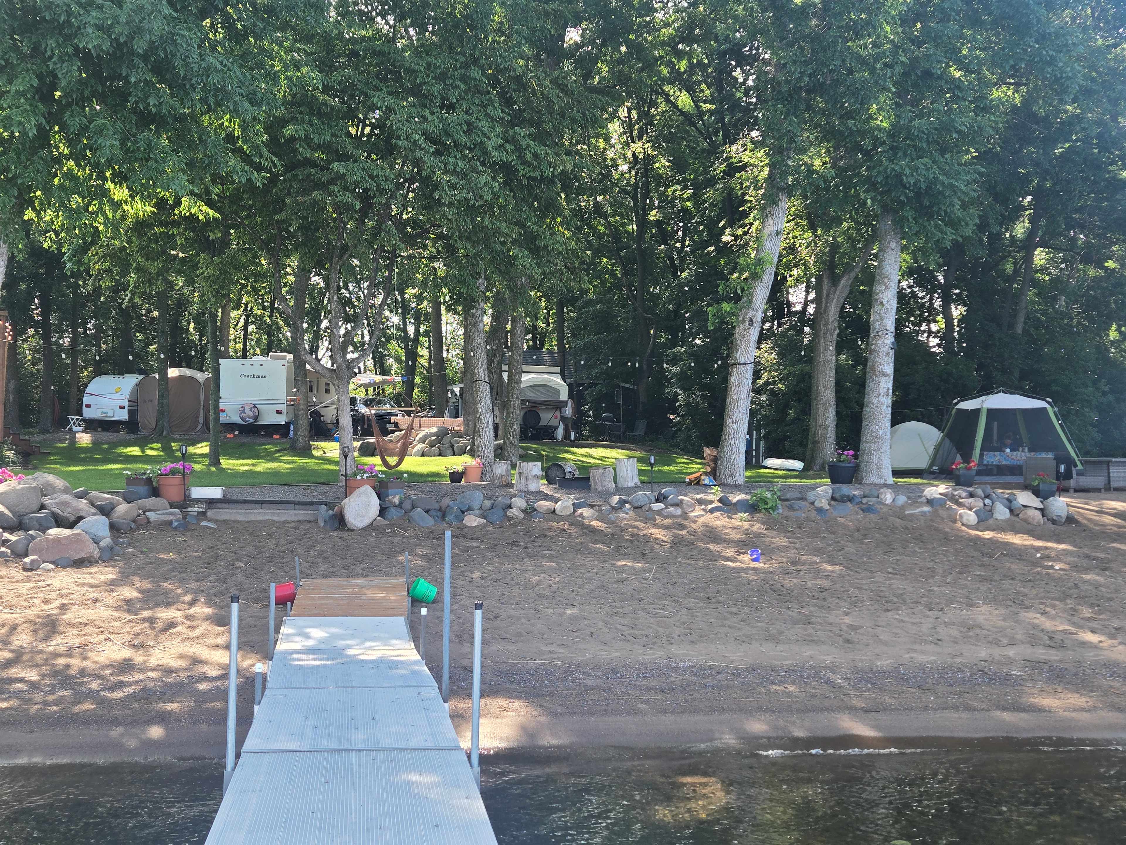 Our 3 campers and tent site from the dock. 