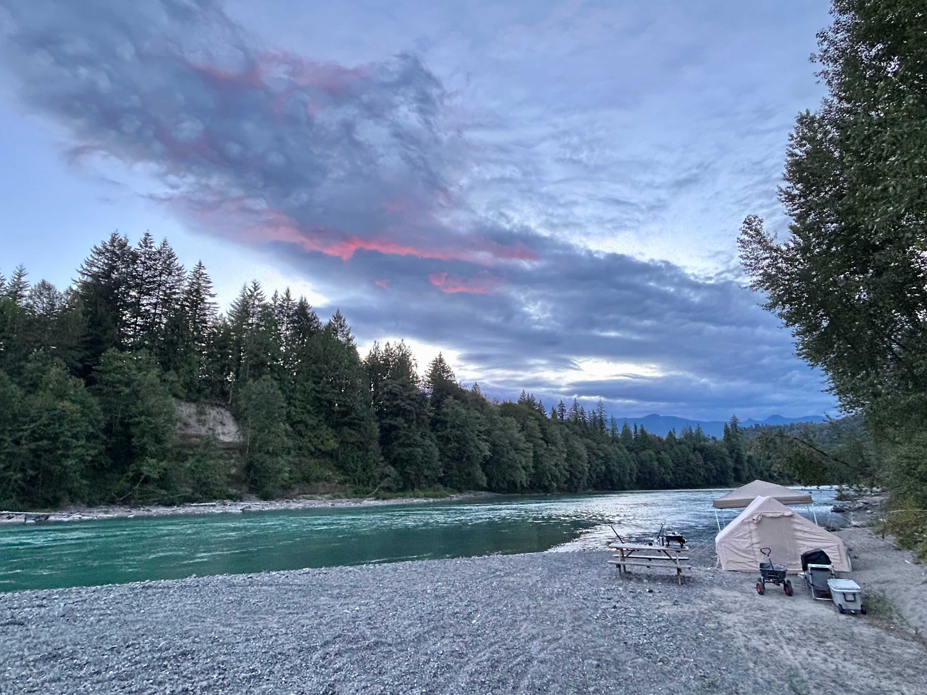 Sunset at misty mountain camp