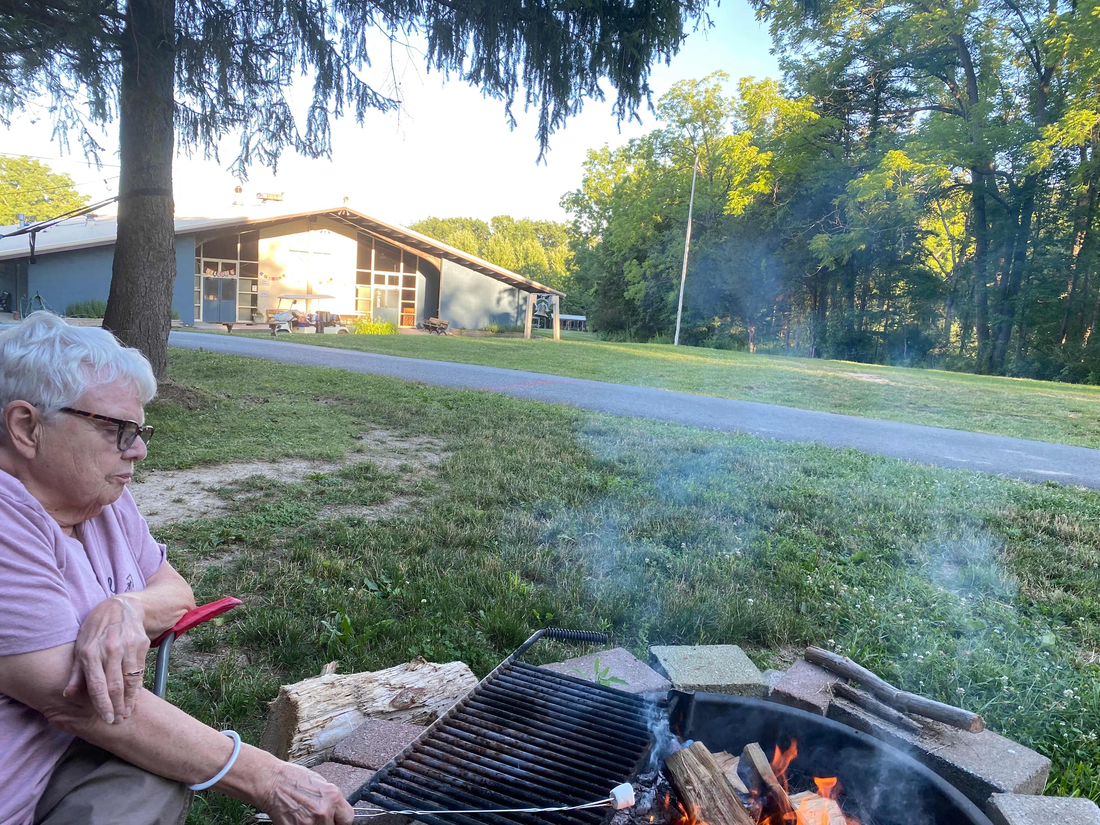 View of camp’s main lodge from Heron cabin
