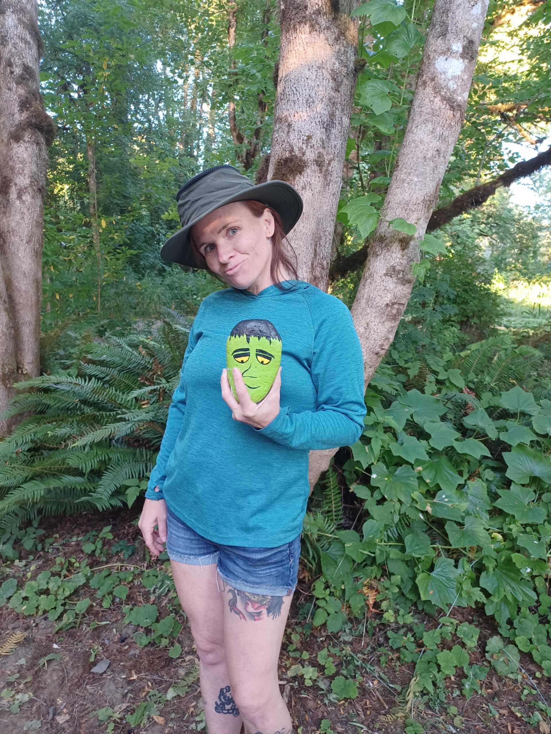 We found a painted rock at a site, going to hide near Tahoma!