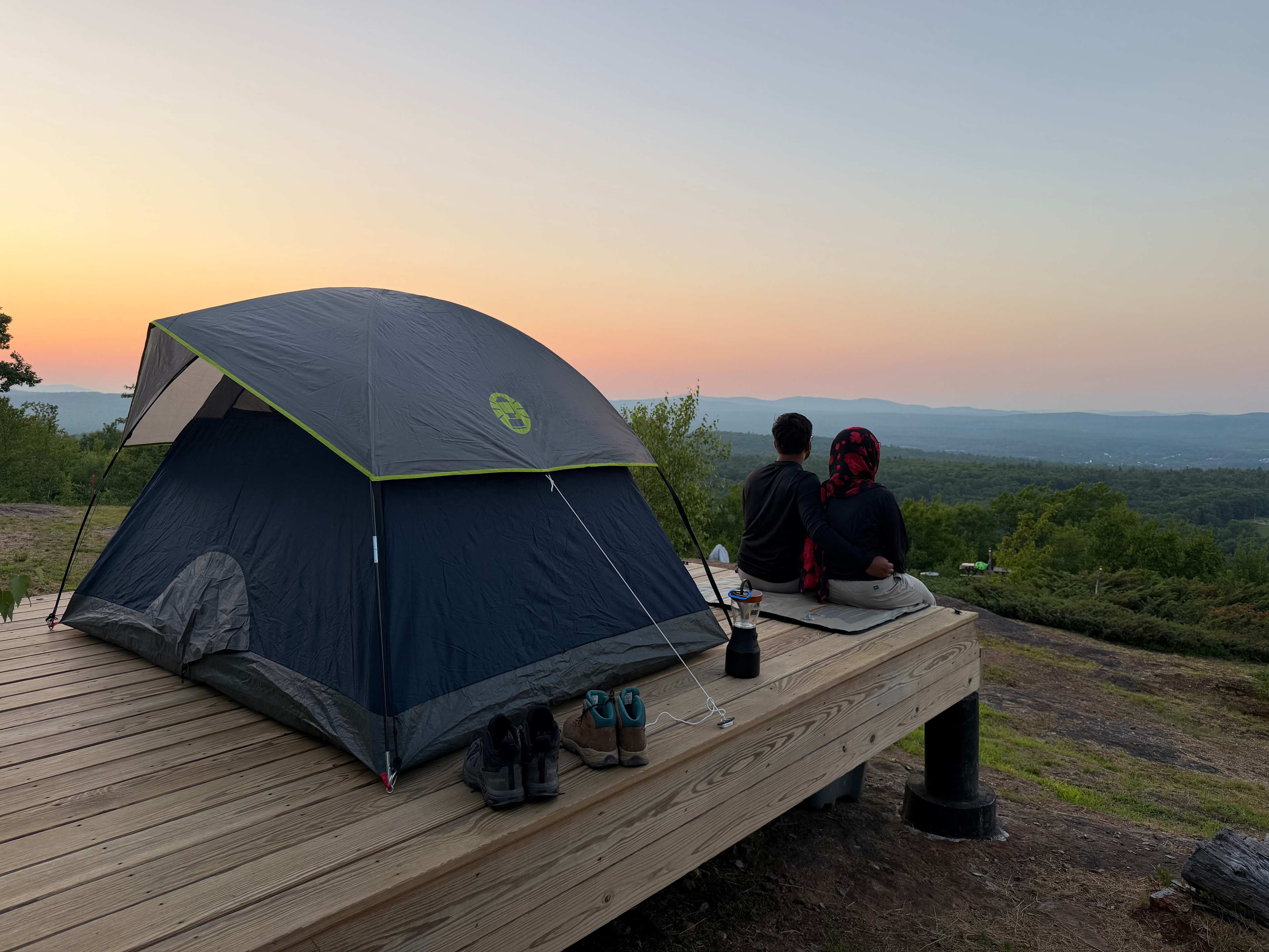 Sunset colors lighting up the sky from our tent 