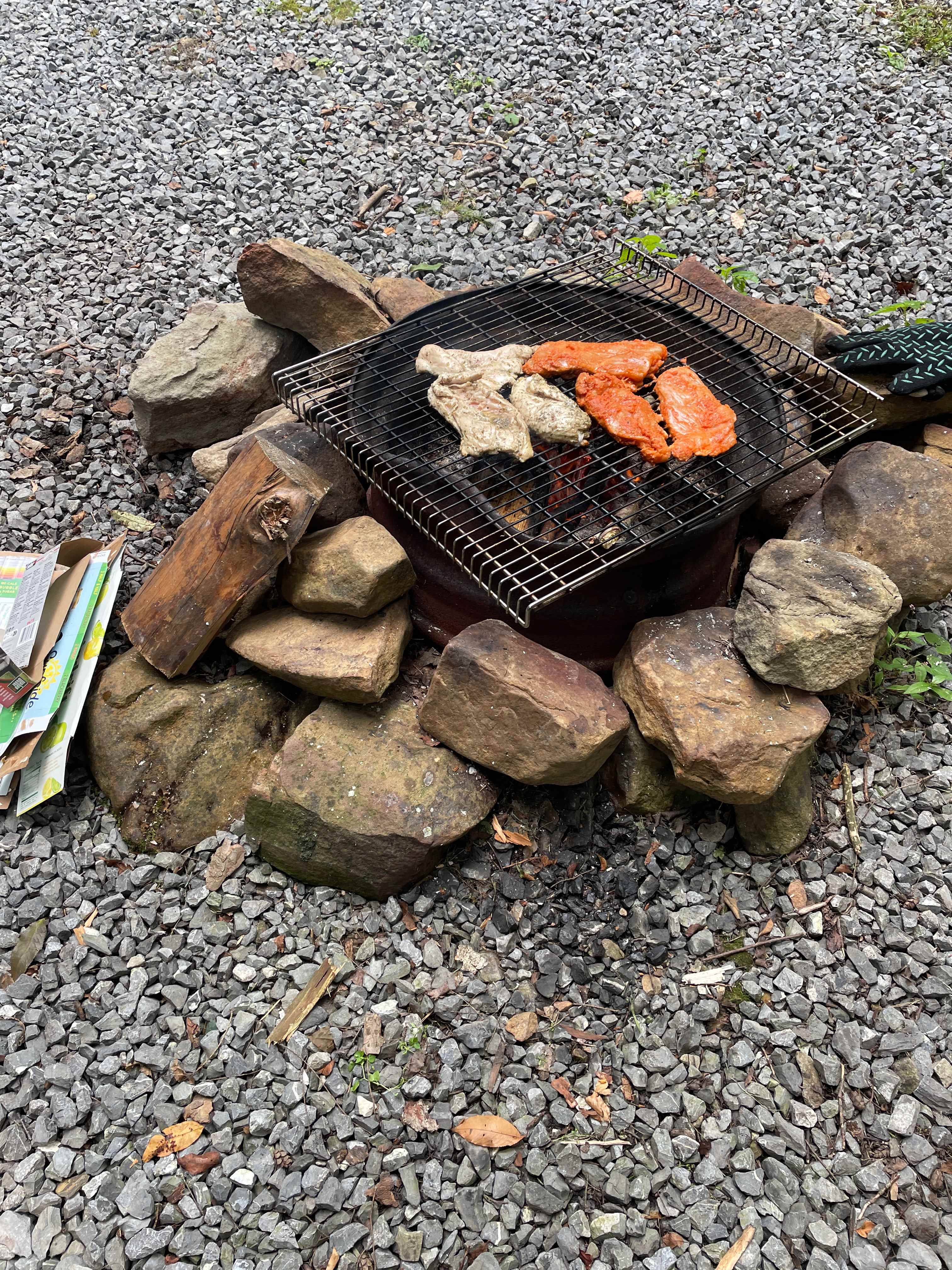 Firepit worthy of cooking dinner. Both sites had ample sticks and brush to forage and came generous pile of firewood too. Much appreciated.