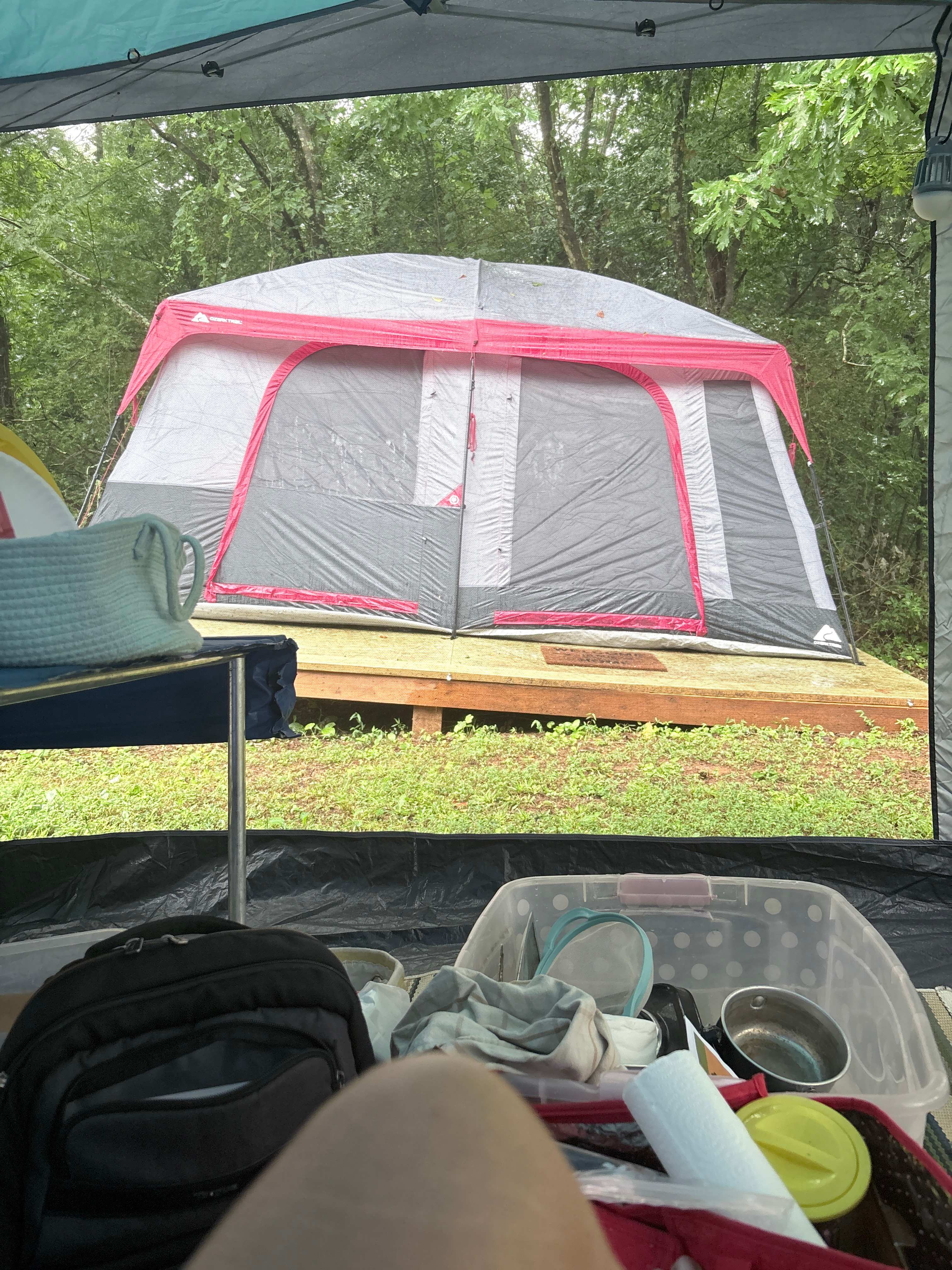 campground provided tent on platform