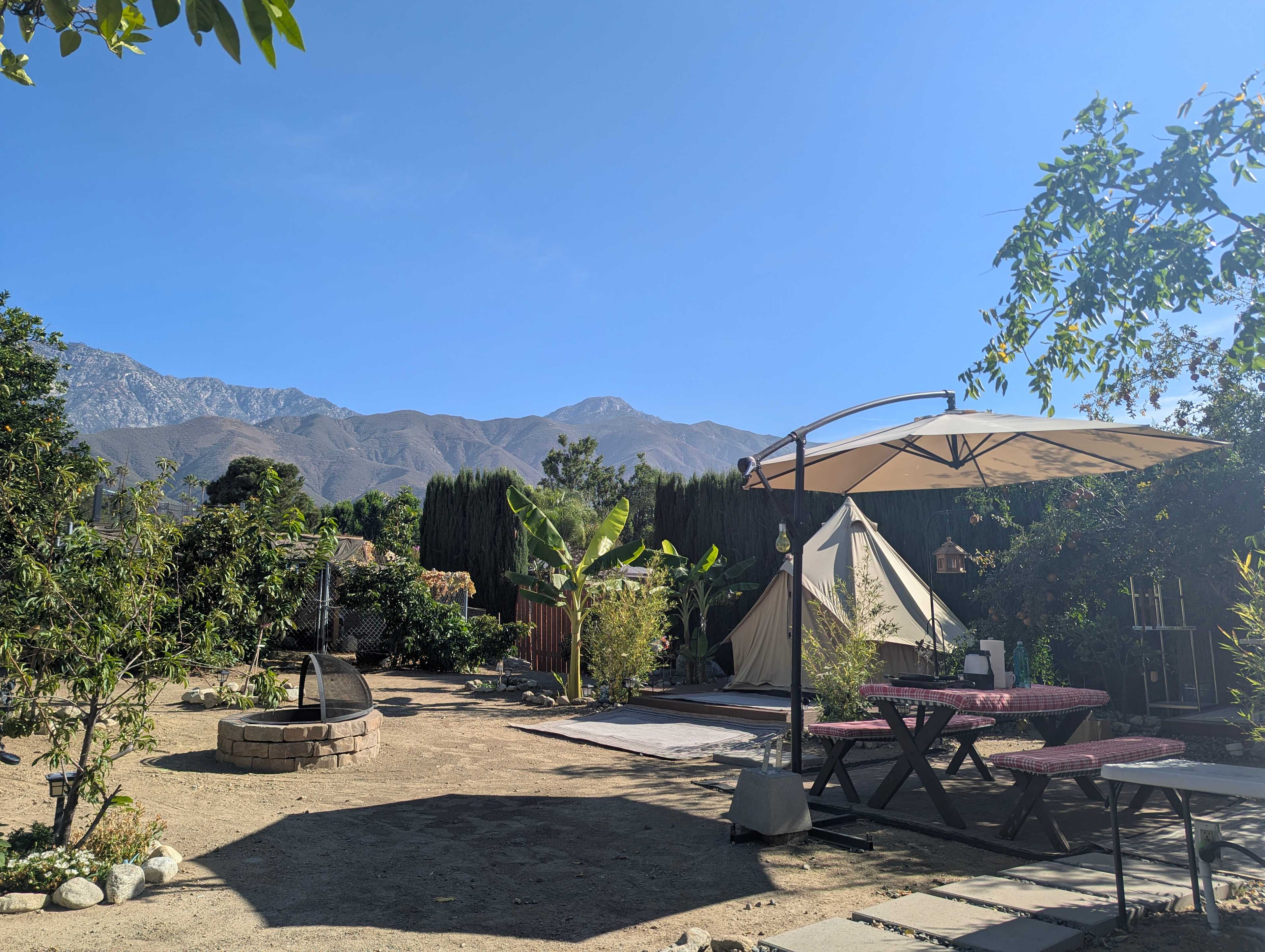 Overview of the site from camping chairs. 